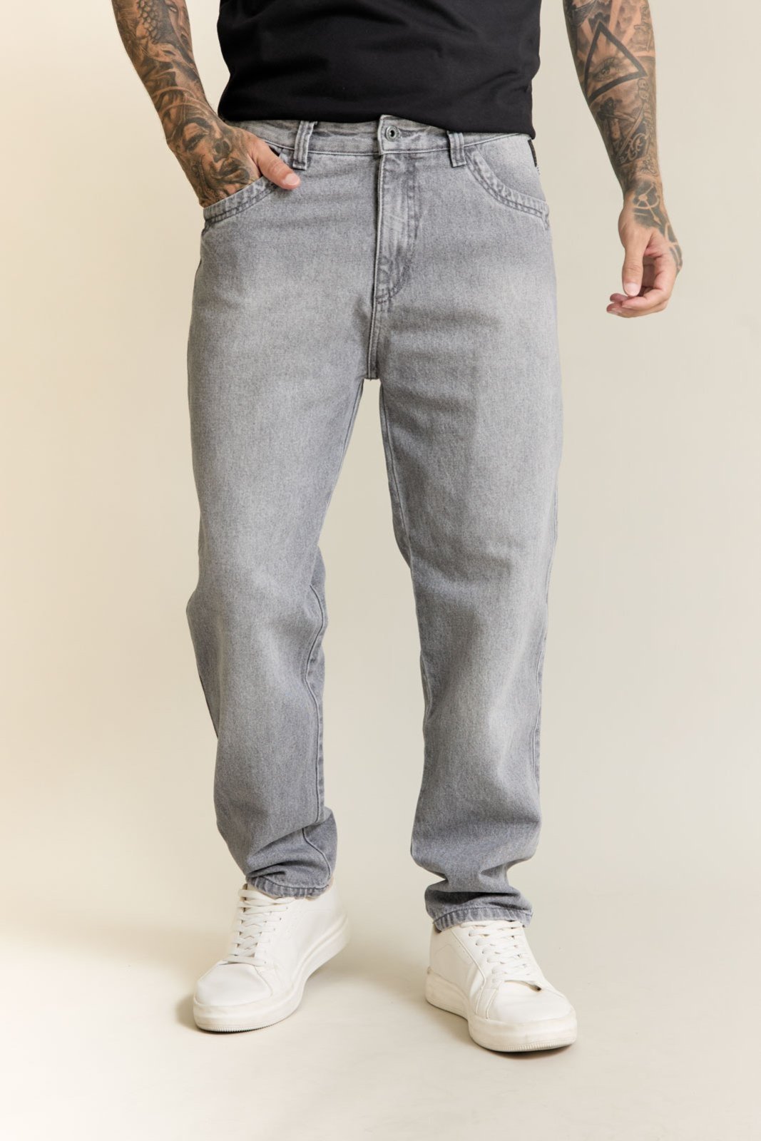 Calça Jeans Cinza Destroyed Masculina Perna Reta Dialogo