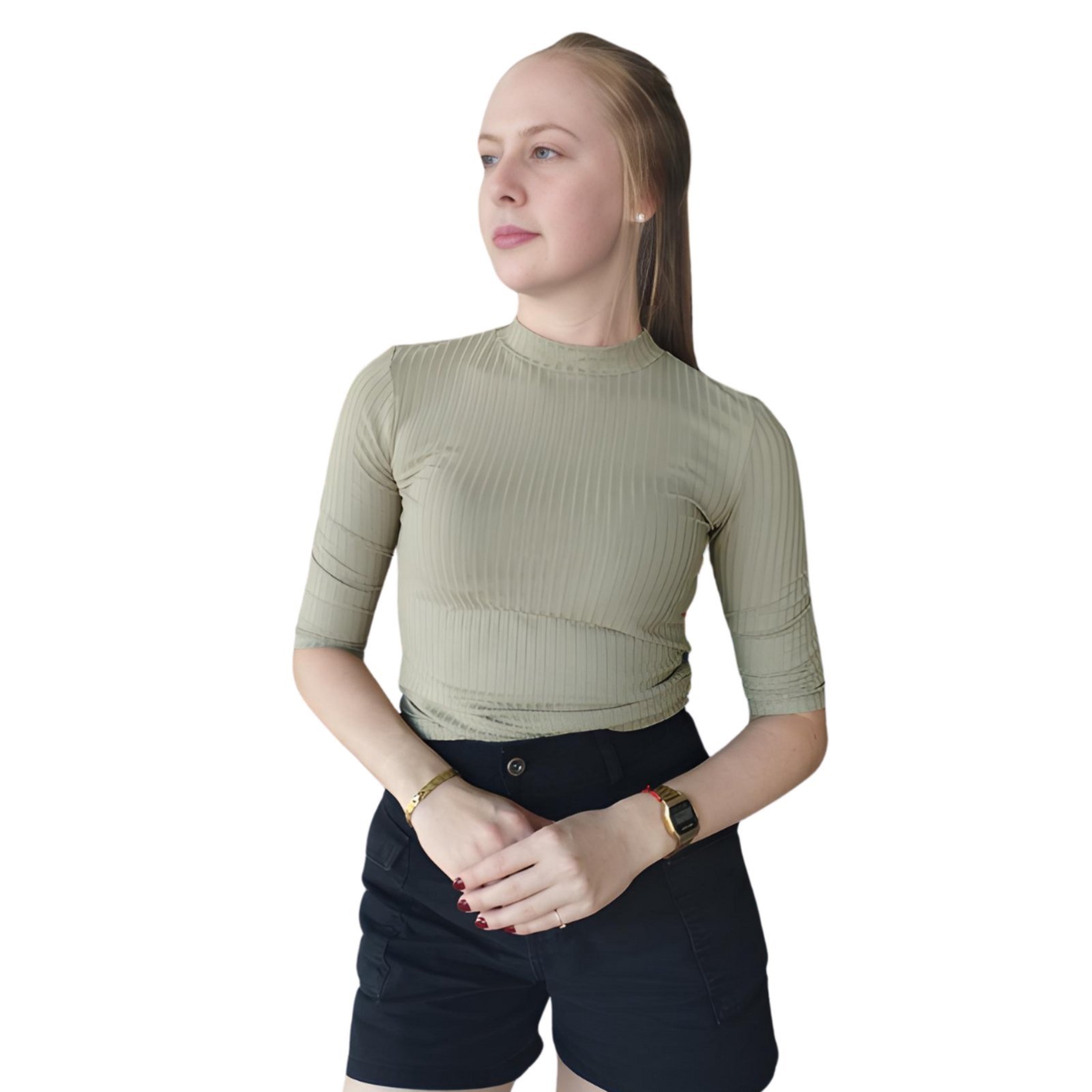 Blusa Feminina Manga 3/4 Canelada Lunender