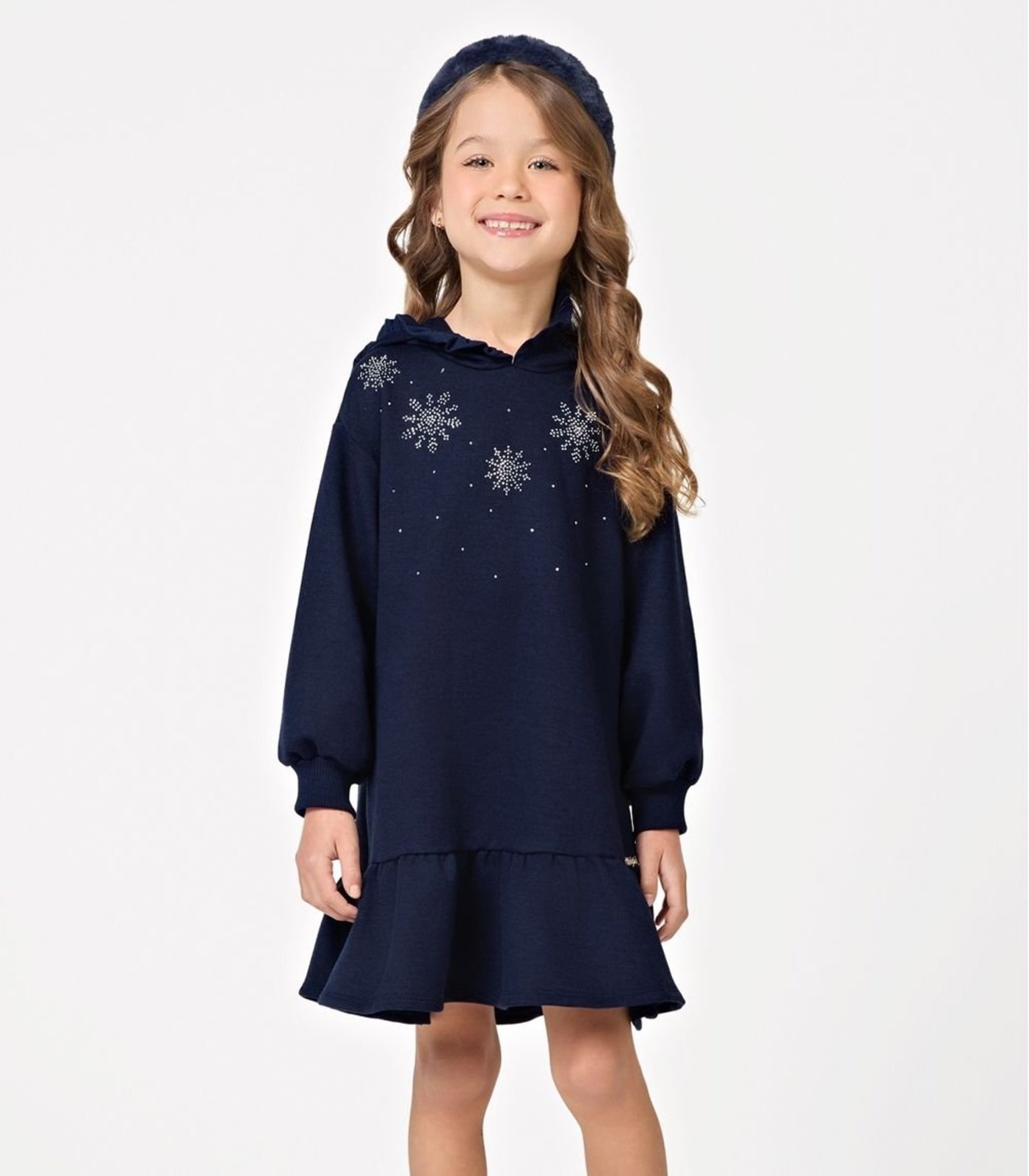 Infantil - Vestido Manga Longa Menina Trick Nick Azul