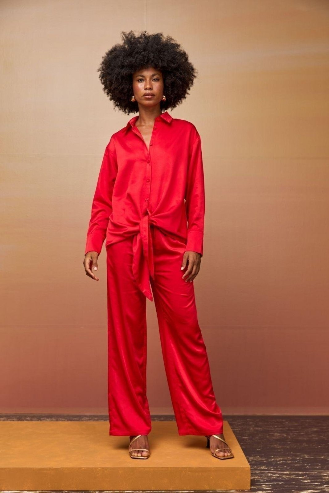 Calça Reta C/ Bolso Carlota Costa Vermelho