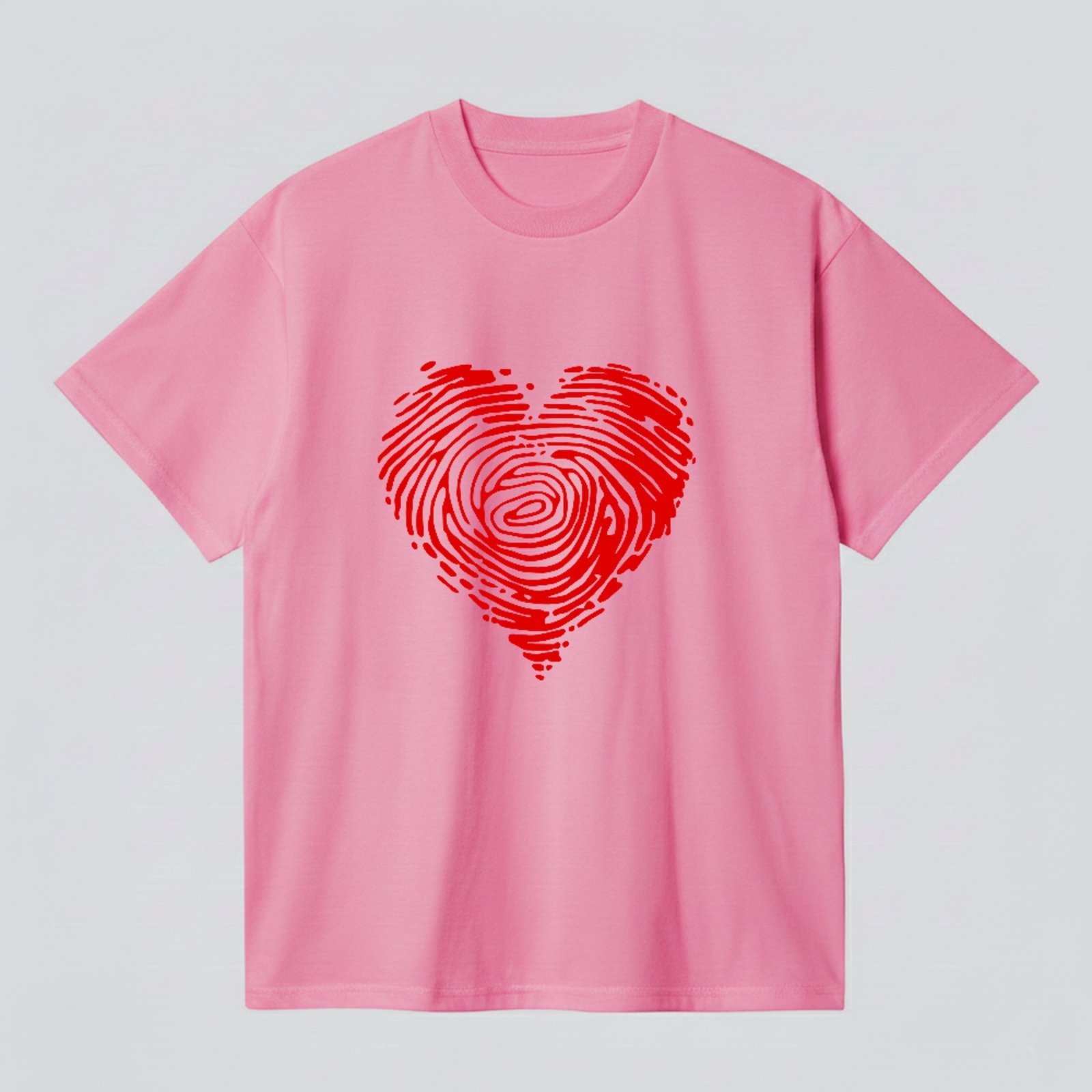 Camiseta Básica Coração Fingerprint Design Moderno Unissex Rosa