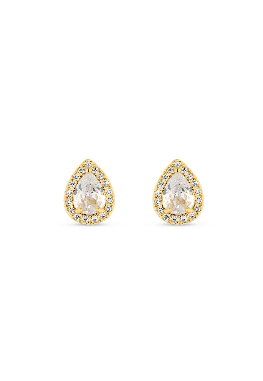 Vista 2 Brinco Semijoia Gota Cristal Média Com Zircônias Banhadas A Ouro 18K Br STORE ORA SEMIJOIAS dourado
