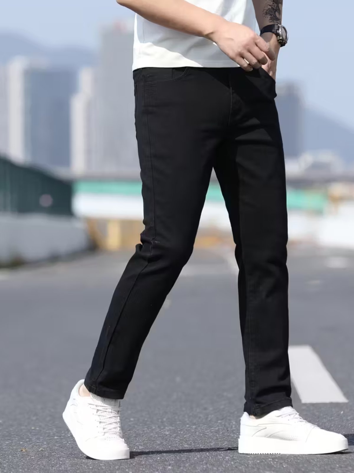 Calça Sarja Masculina Estilo Renovado Preta Básica e Confortável