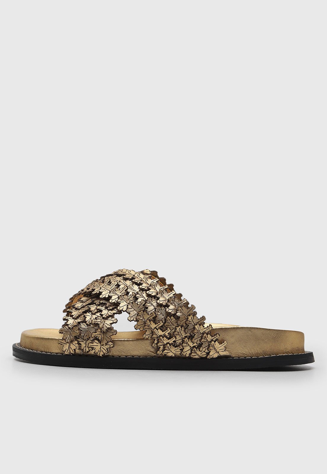 Rasteira Papete de Couro Coentruda Dourada Dafiti Shoes by Renata Vanzetto