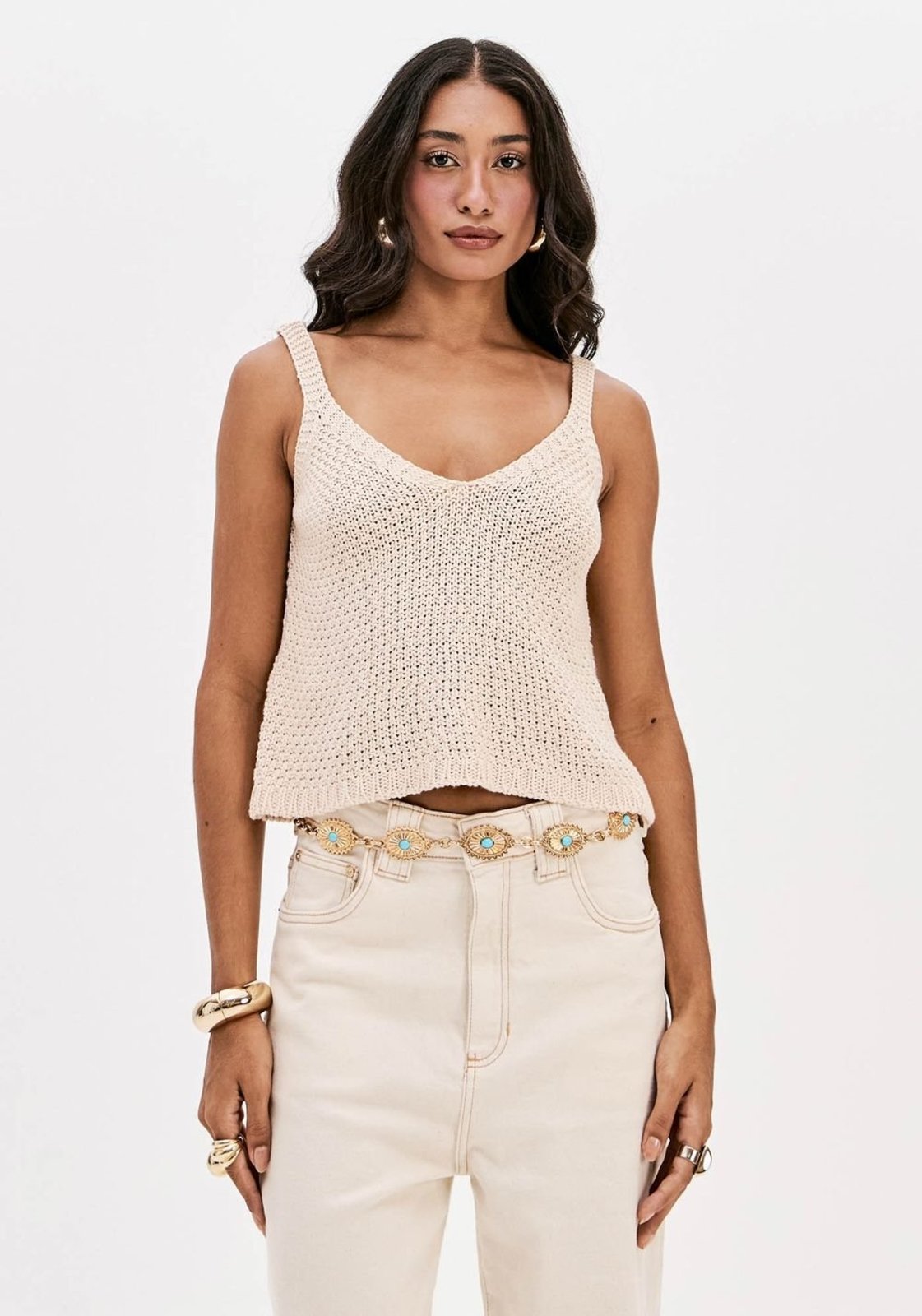 Blusa De Alças Tricô Decote V Lança Perfume