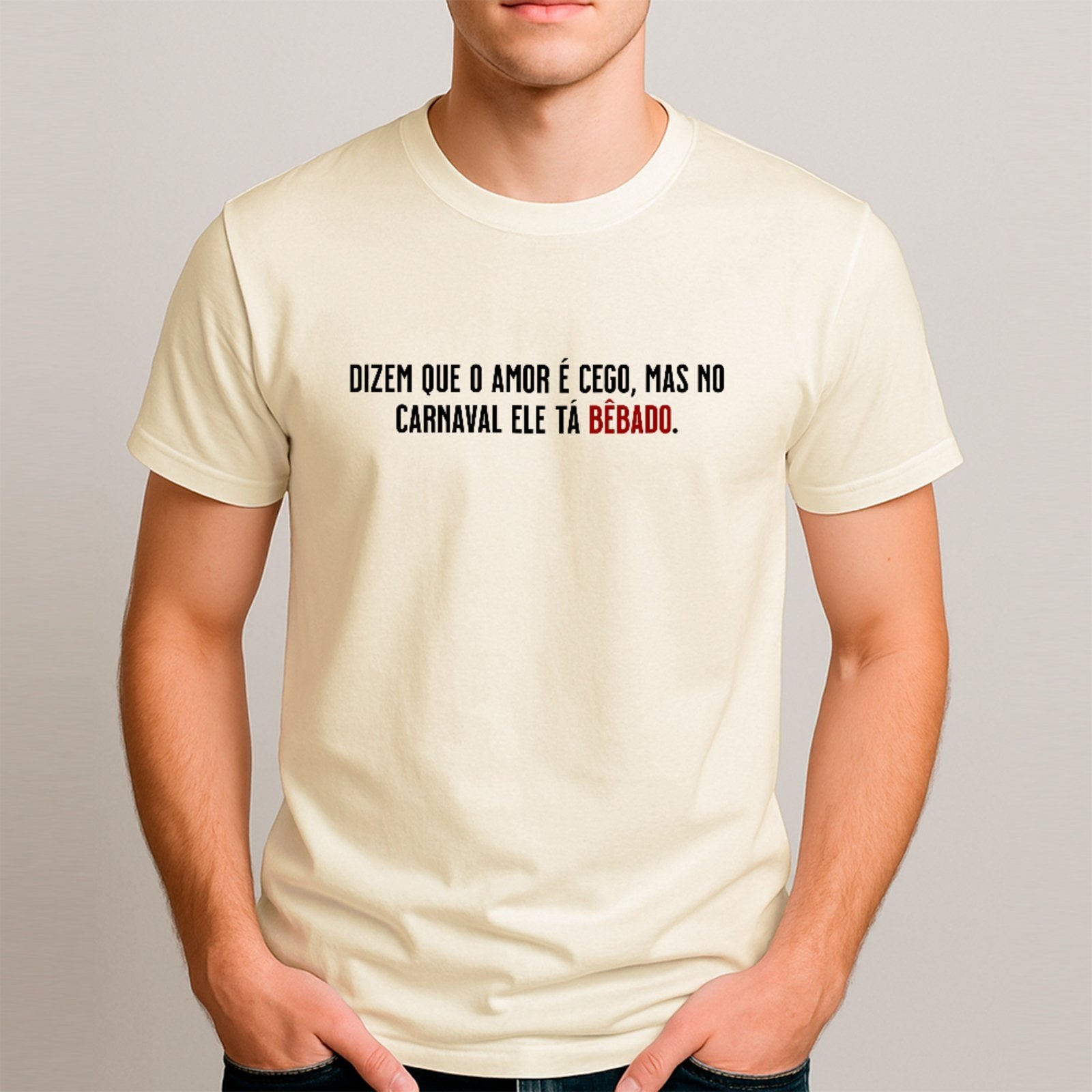Vista 2 Camiseta Ousy Básica Amor Tá Bêbado Meme Solteiro Carnaval Unissex Off White off-white white ousy off-white white