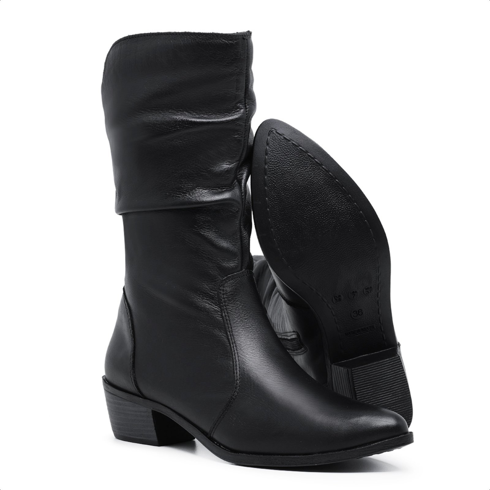 Vista 2 Bota Country Feminina Cano médio em Couro Legítimo com Ziper Lateral Mod.3900 Julia Mister Couros preto Mister Couros preto