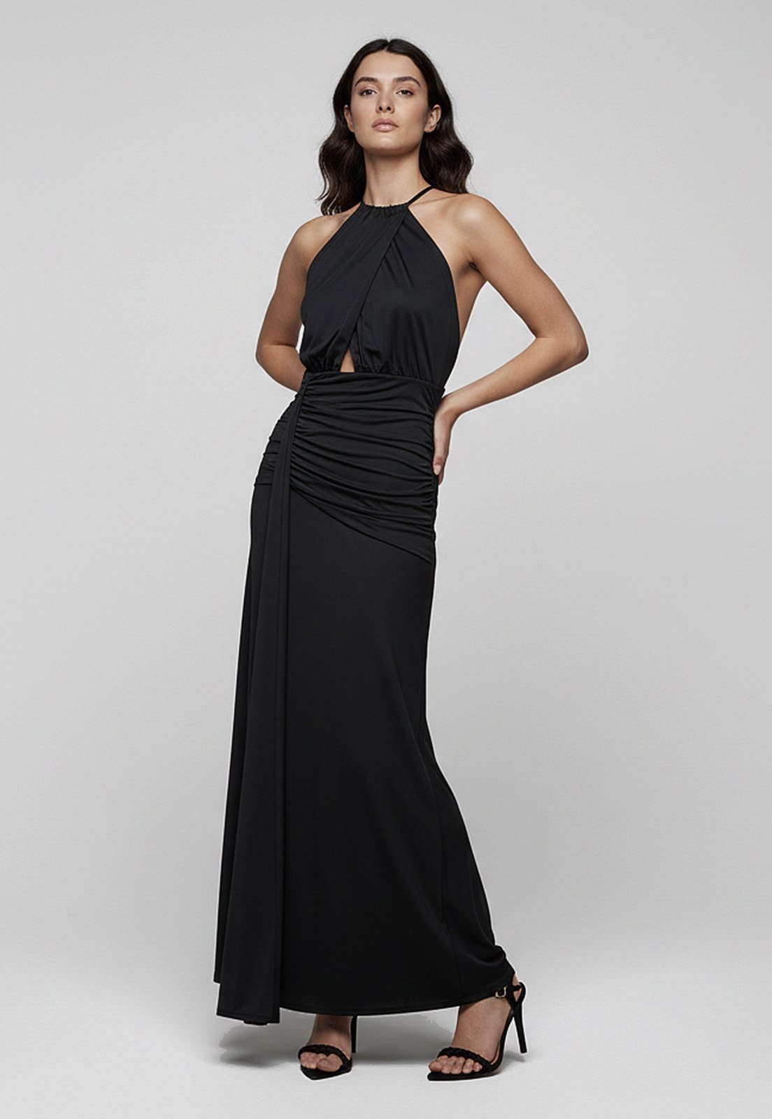 Vestido Bisô Festa Frente Única Longo Preto – Preto