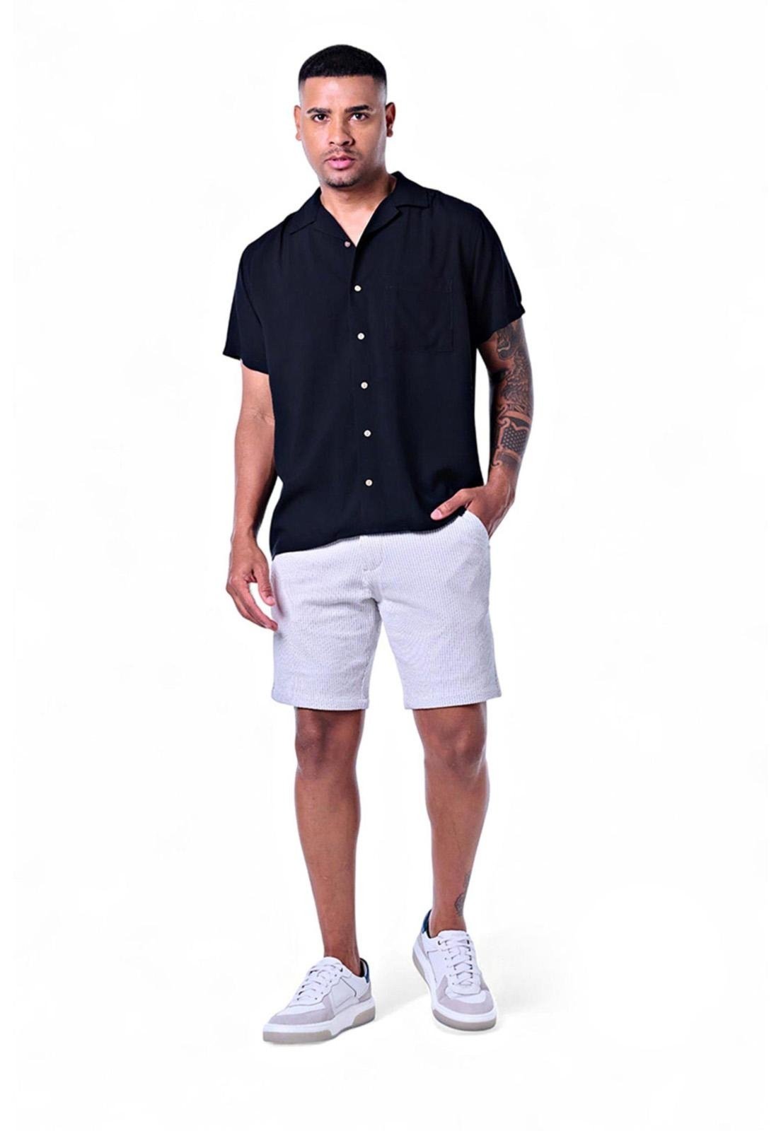 Camisa Masculina Manga Curta Gola Hawaii Viscose Preto Incolor