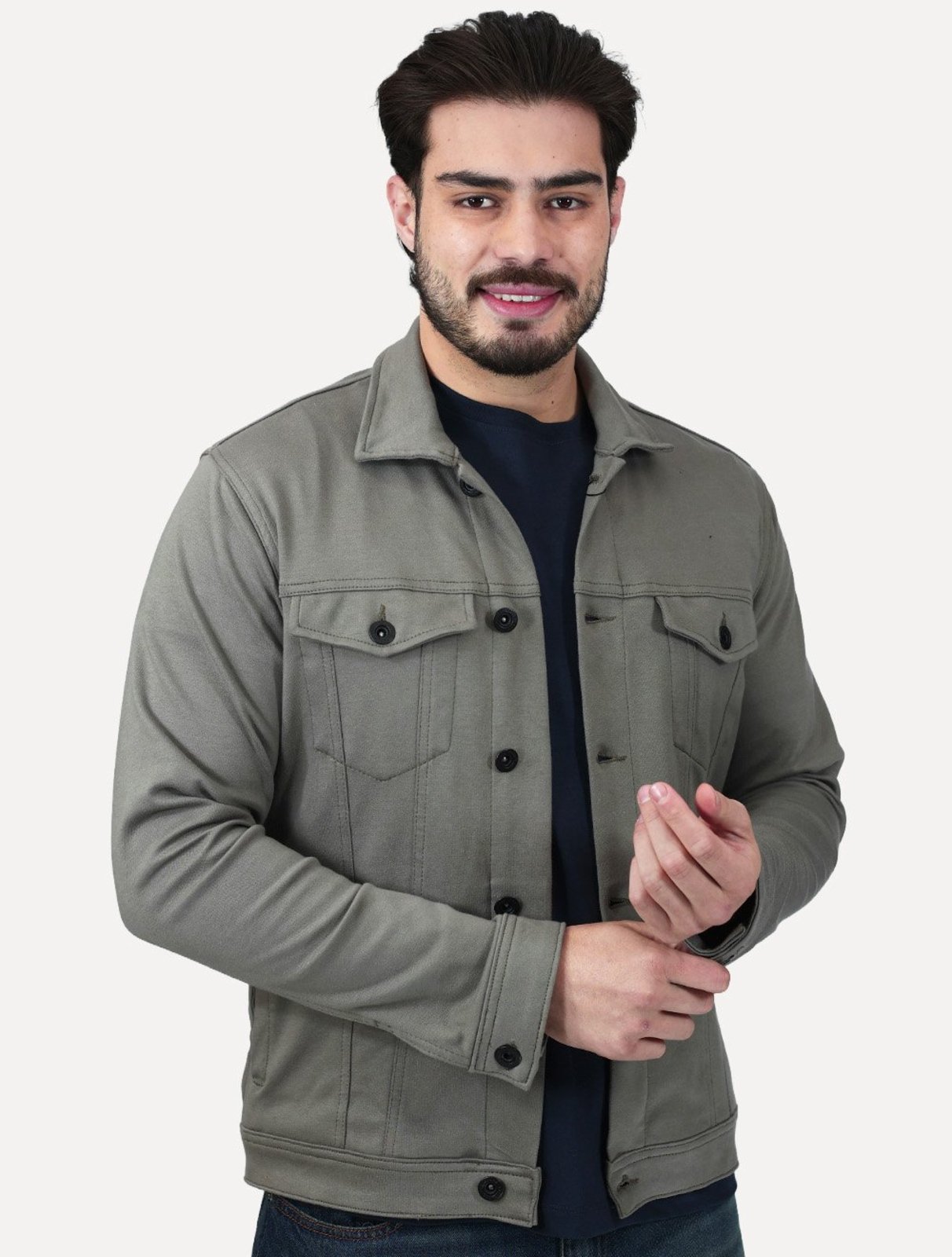 Jaqueta K&J Black Masculina Malha Ponto Roma Trucker Cinza