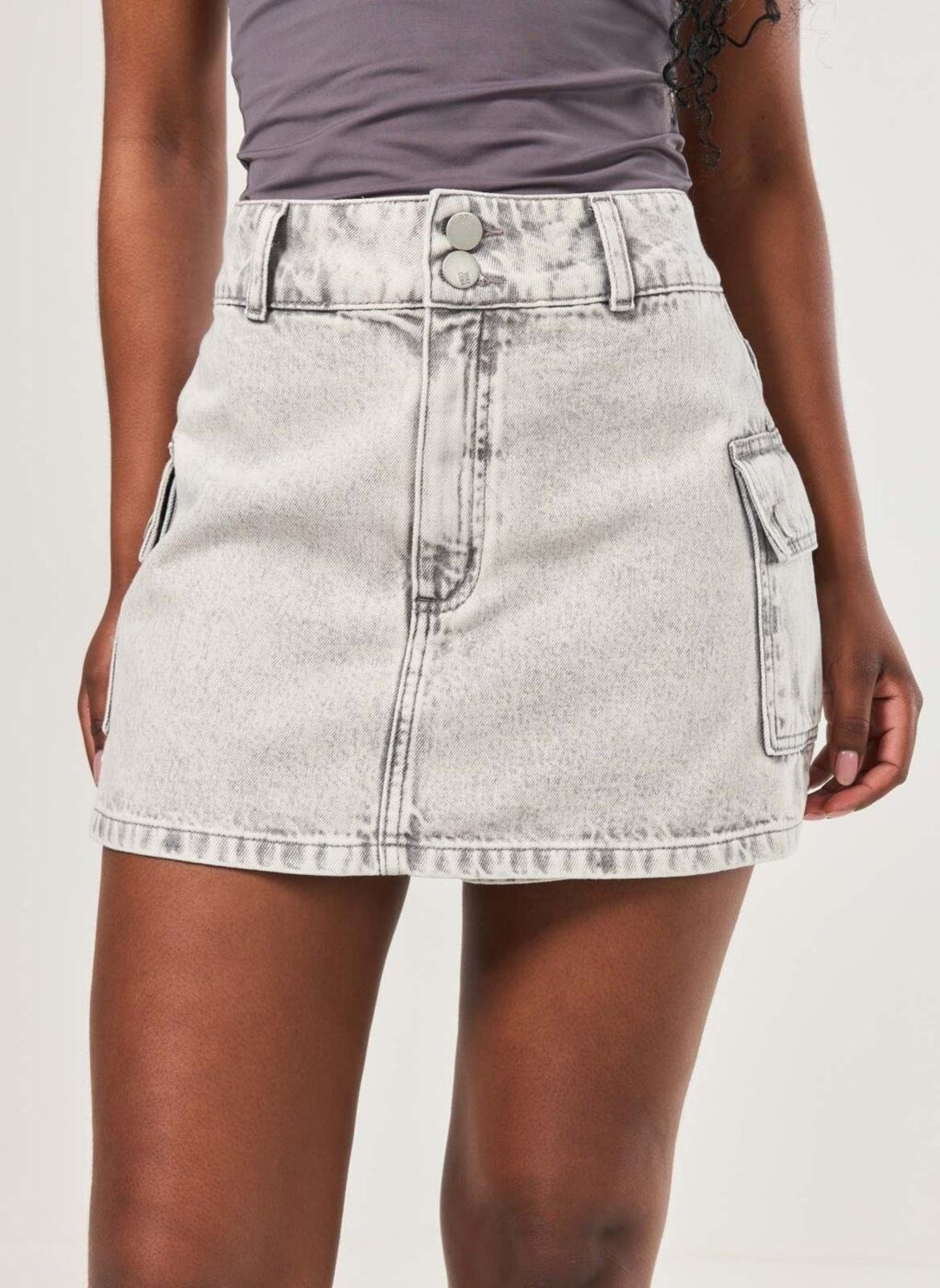 Vista 3 Short Saia Jeans Cargo Cintura Alta Youcom cinza Youcom cinza