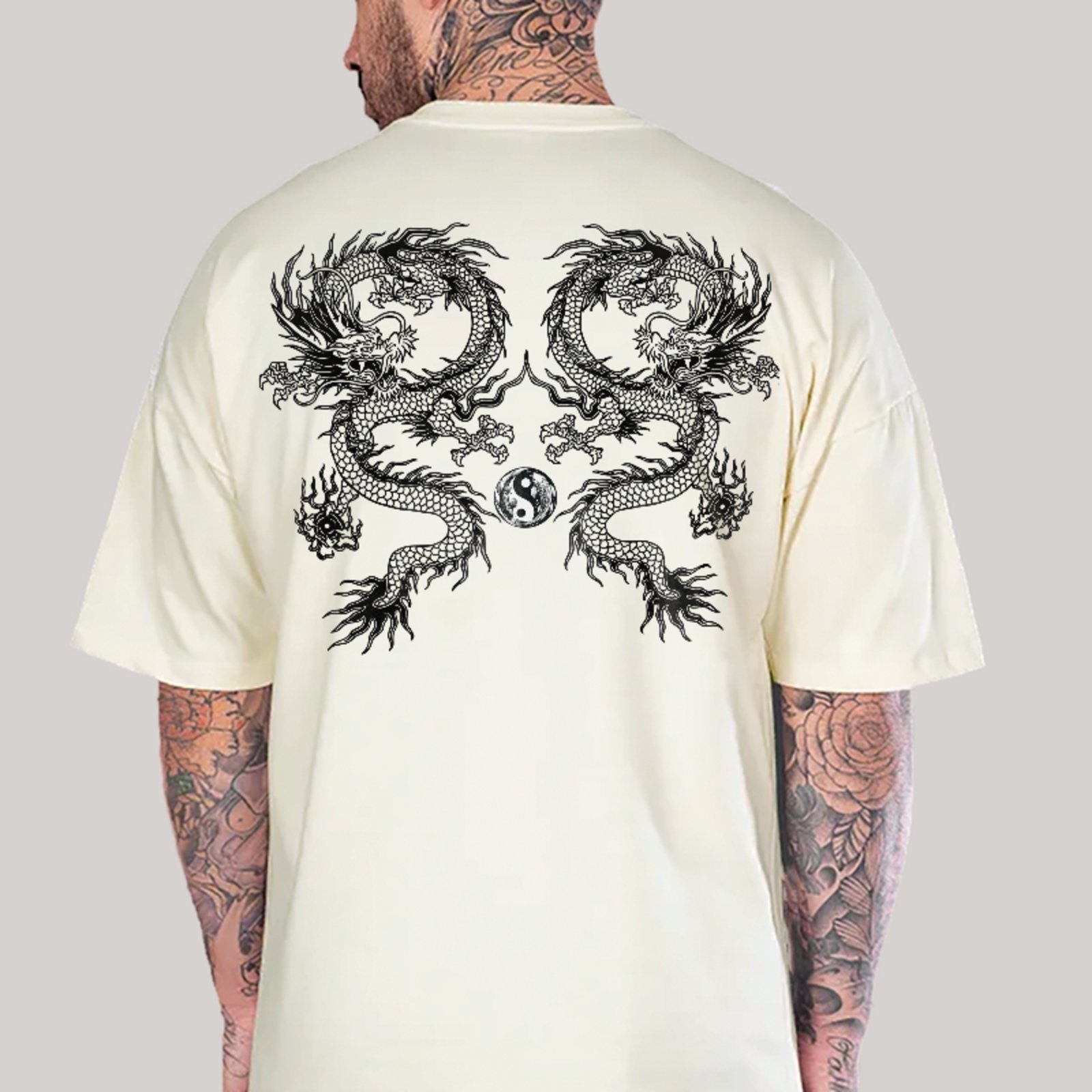 Camiseta Oversized Premium Dragão Oriental Yin Yang Street Unissex Off White
