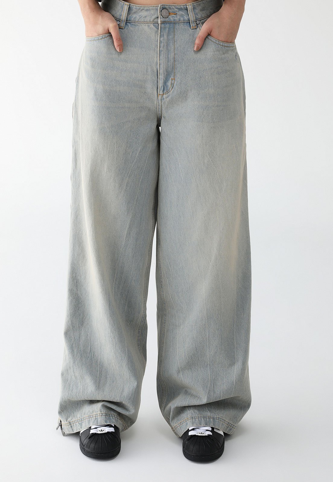 Calça Jeans adidas Originals Wide Leg Adilenium Zipper Azul