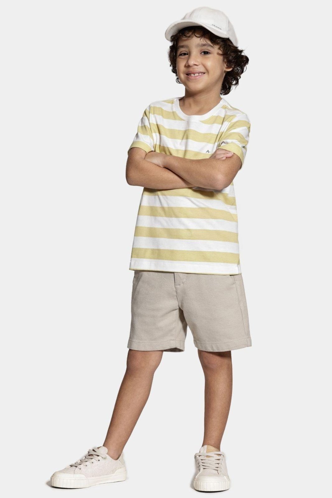 Vista 3 Infantil - Camiseta Aramis Manga Curta Off White e Laranja off-white white Aramis off-white white