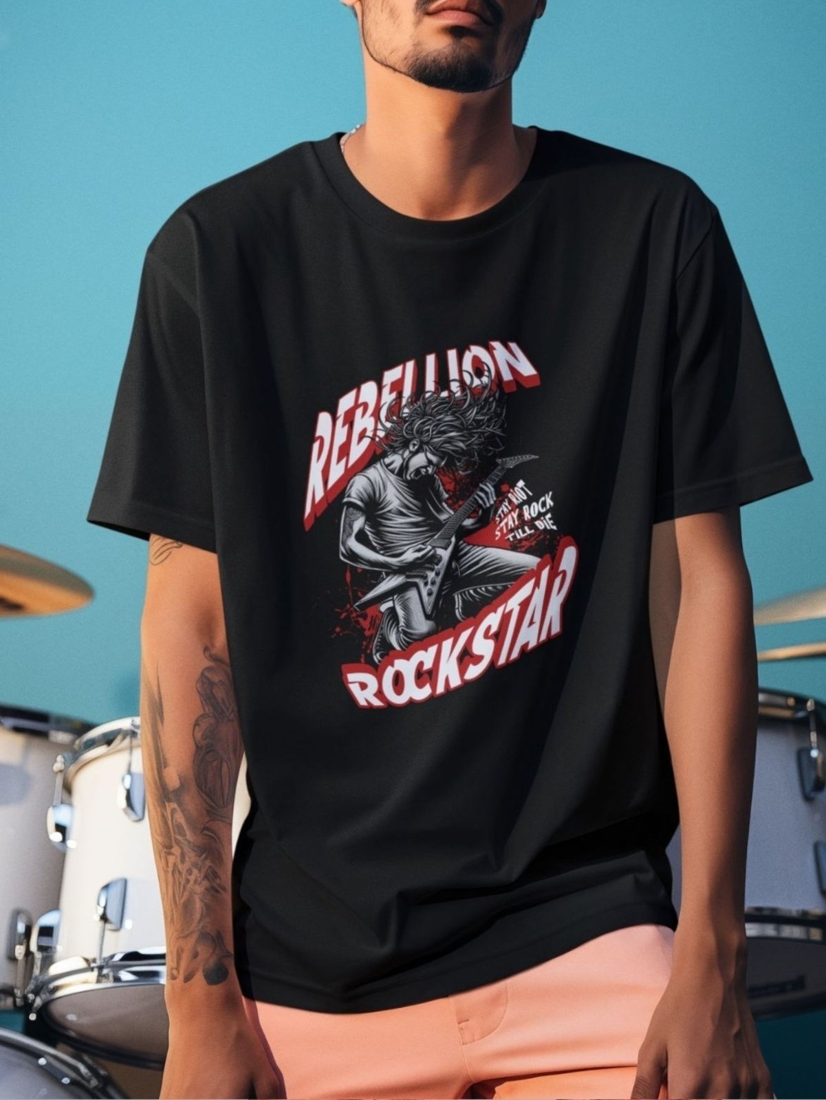 Camiseta Básica Masculina GuGi Punk Rockstar Guitarrista Riot Preto