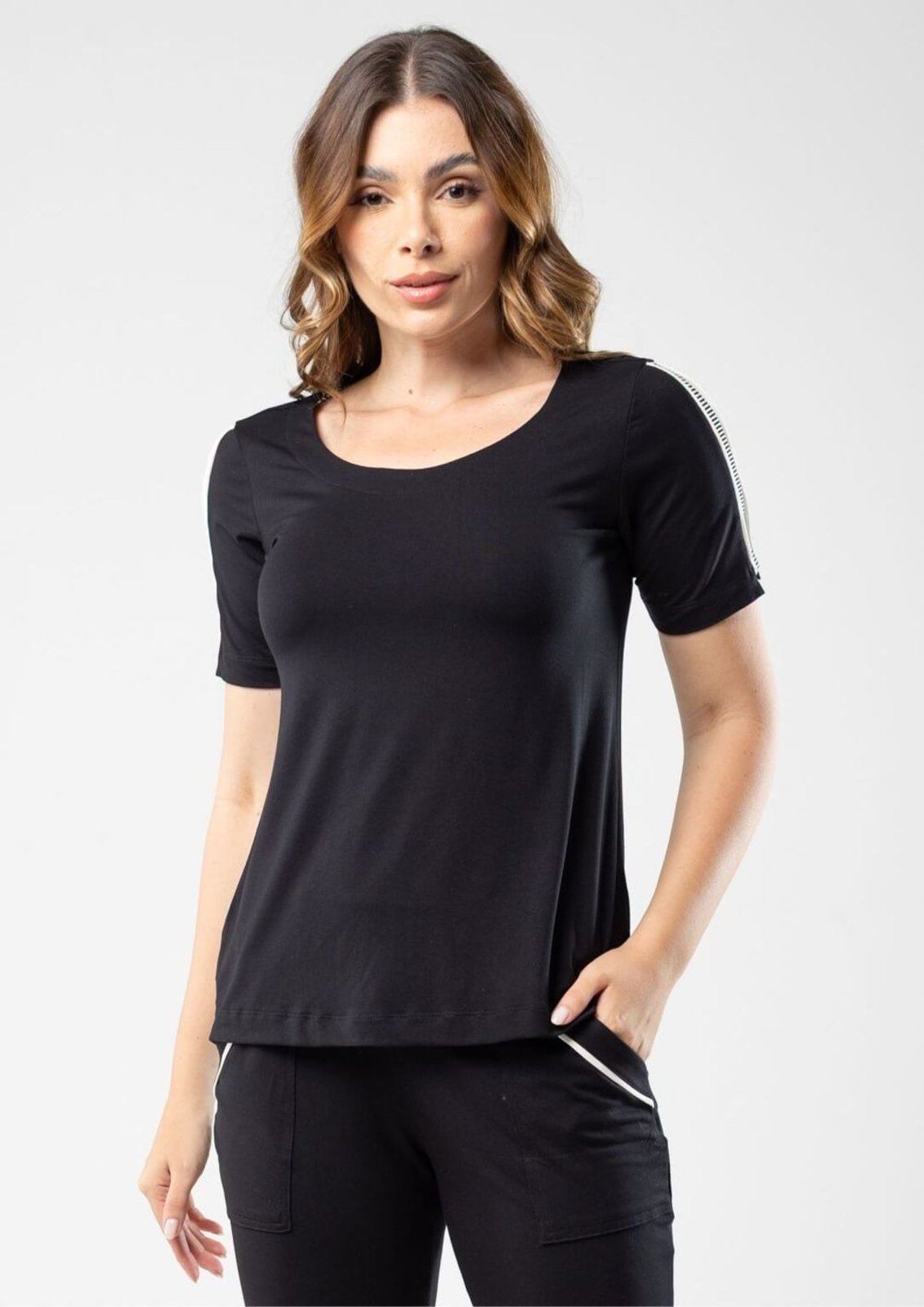 Blusa Manga Pau a Pique Curta Básica Preto PRETO – PP Pau a Pique