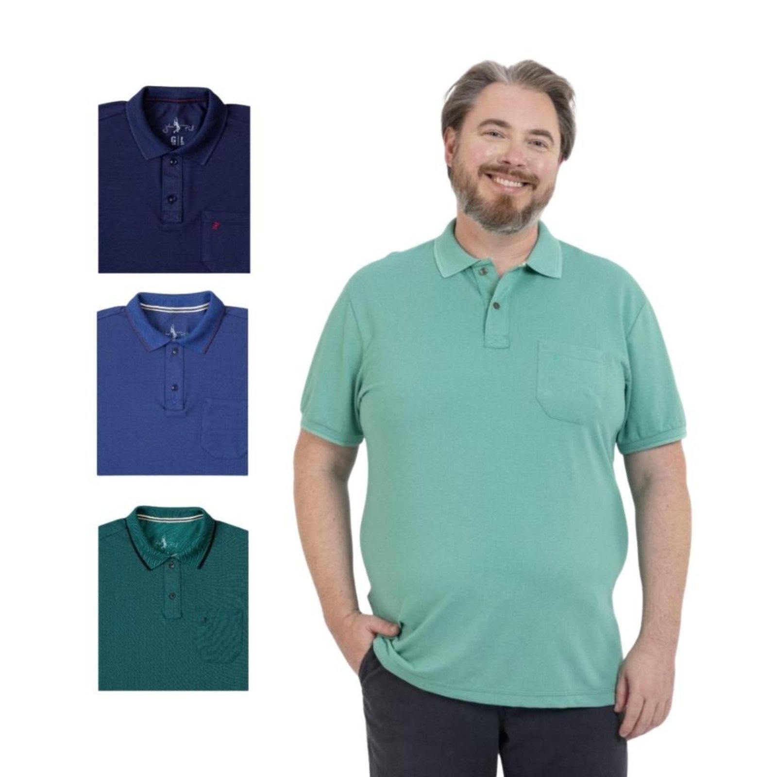 Kit 4 Camisa Polo Masculina Plus Size Pique com Bolso Casual