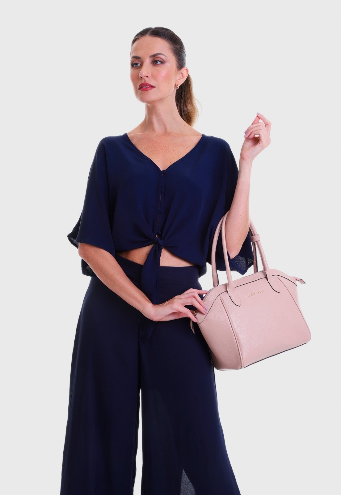 Vista 3 Bolsa Shoulder Couro Mariart Petúnia Creme bege bege