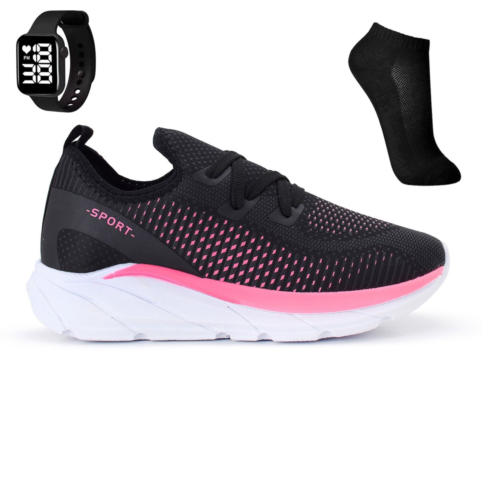 Tenis Meia Feminino Esportivo Treino Academia Light Sport + Meia e Relogio