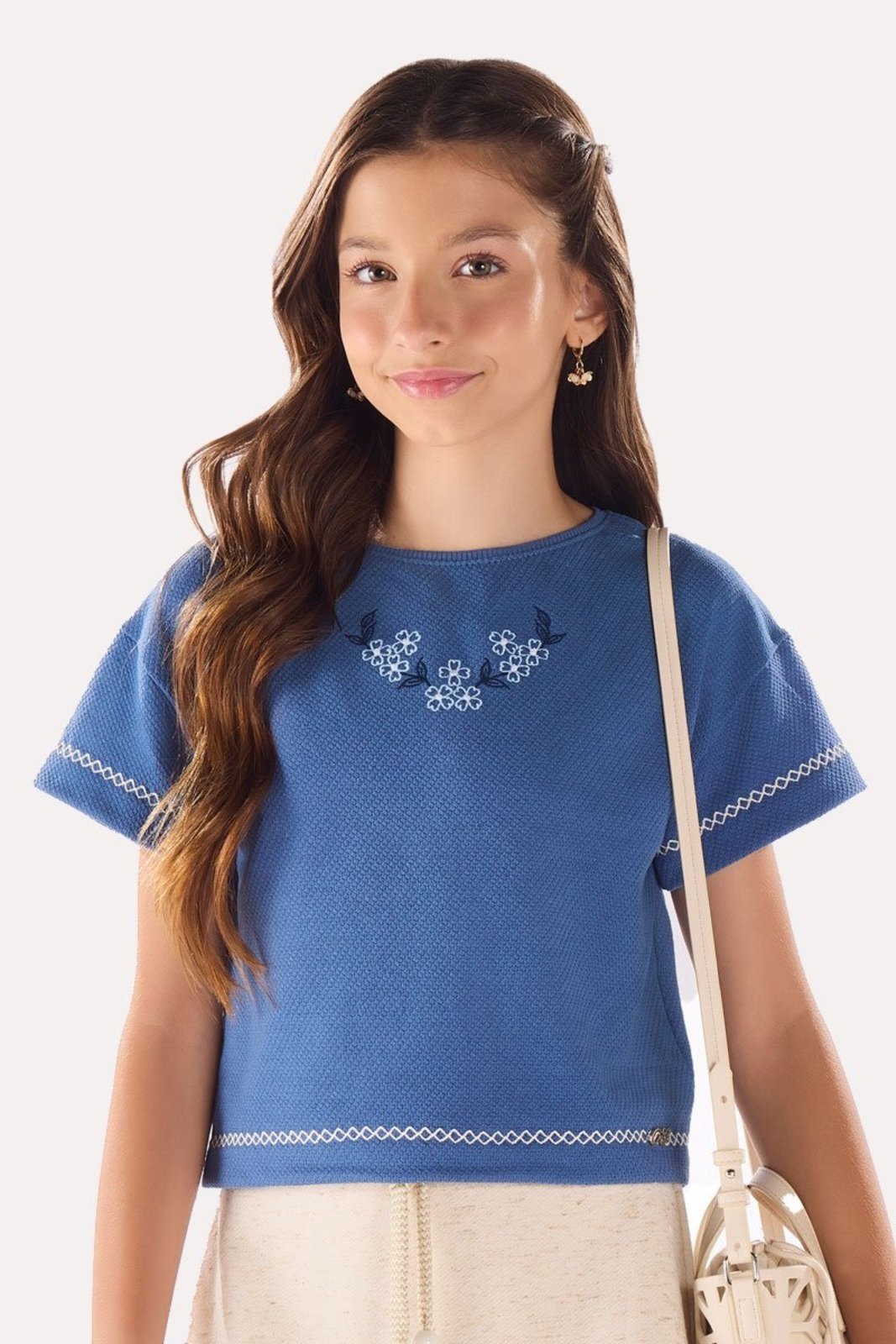 Infantil - Blusa Texturizada em Tricot com Bordado Exclusivo Azul