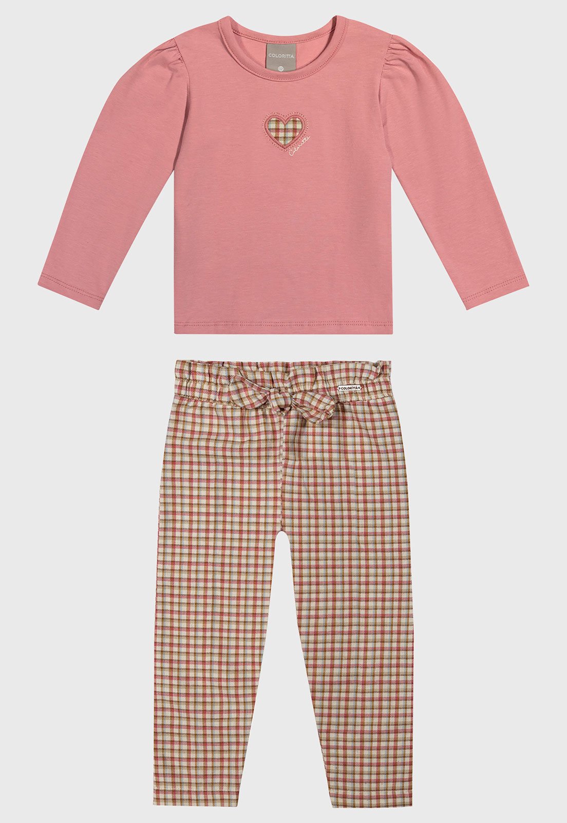 Infantil - Conjunto Coloritta Bordado Coração Rosa