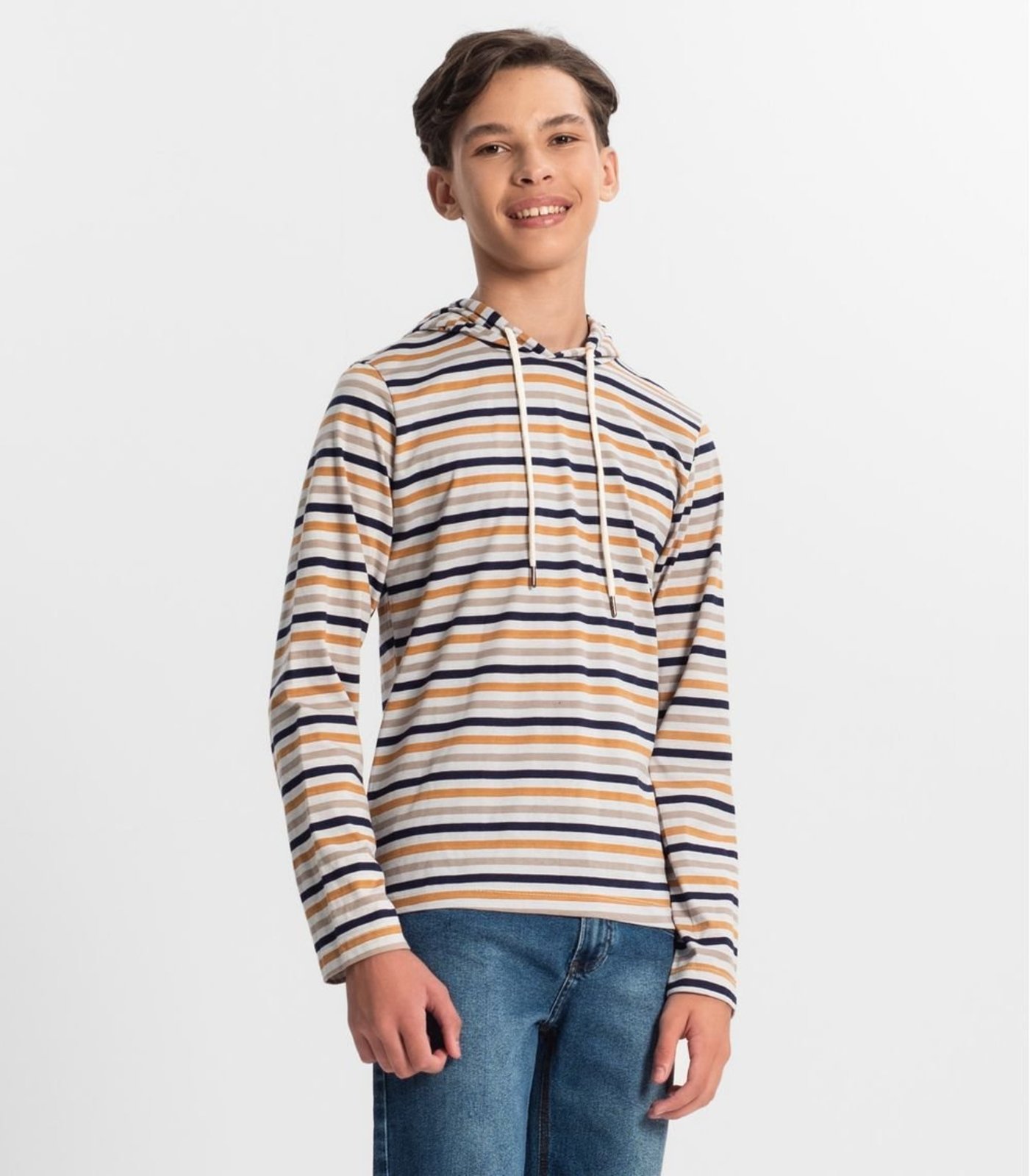 Infantil - Camiseta Juvenil Menino Listrada Minty Marrom