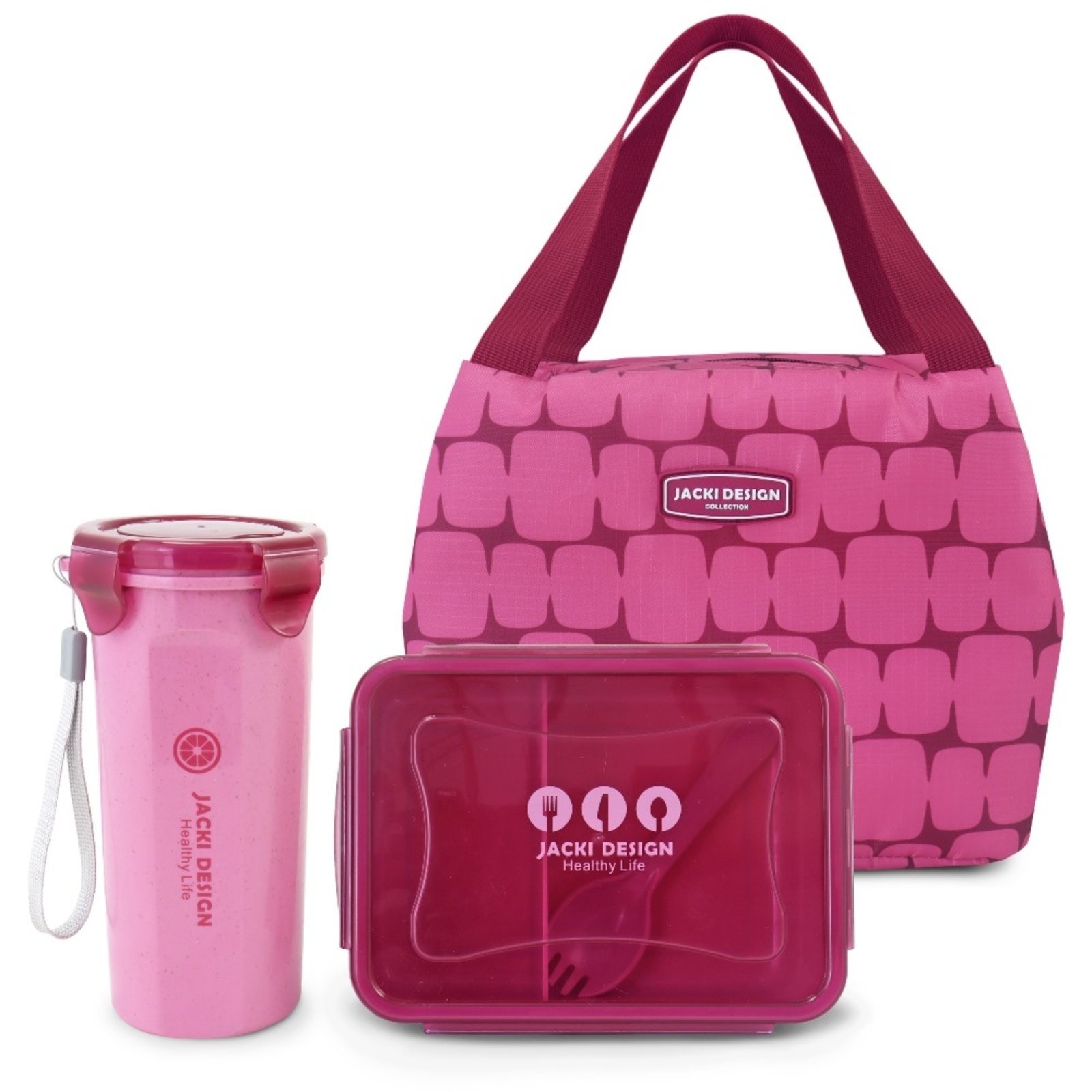 Conjunto Bolsa Térmica com Copo com Tampa 300ml e Pote Marmita Ecológica de 2 Andares 750ml