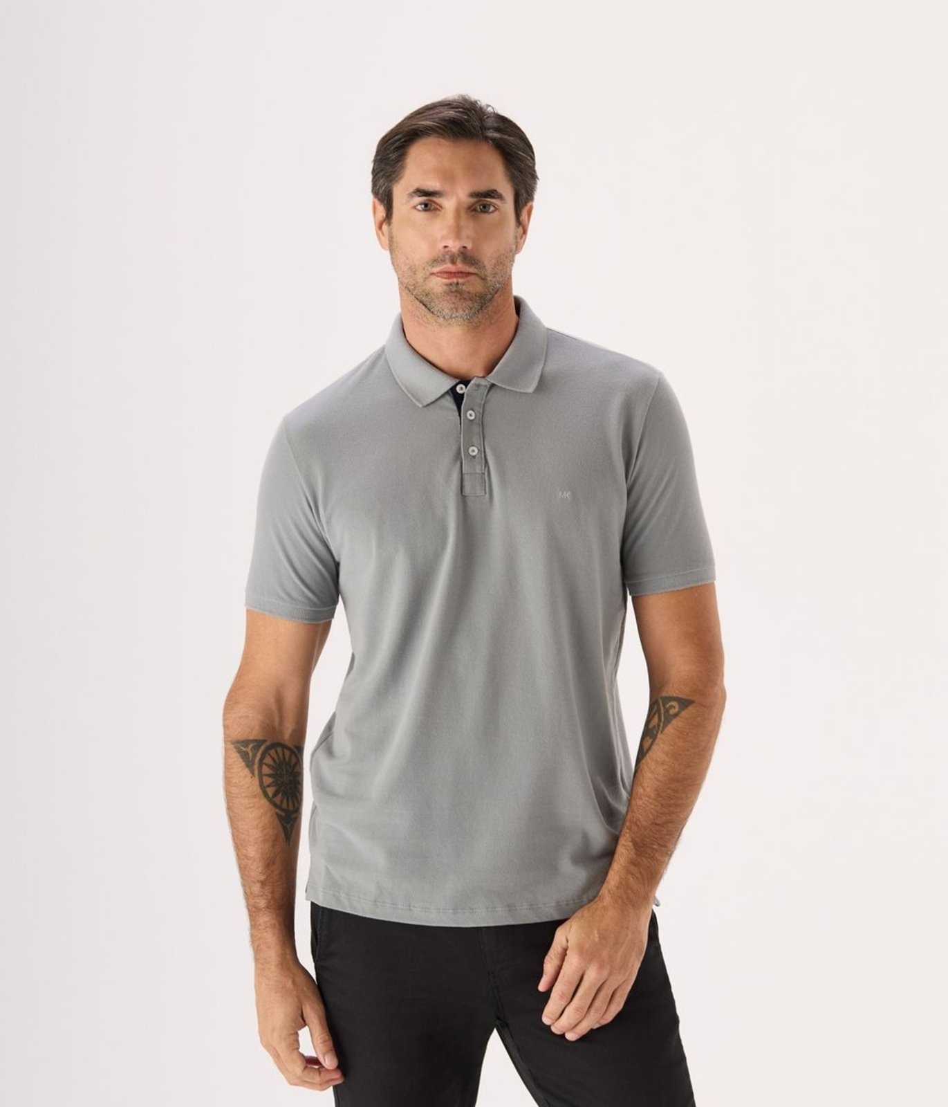 Polo Makenji Basica Manga Curta Com Contraste Masculina Cinza