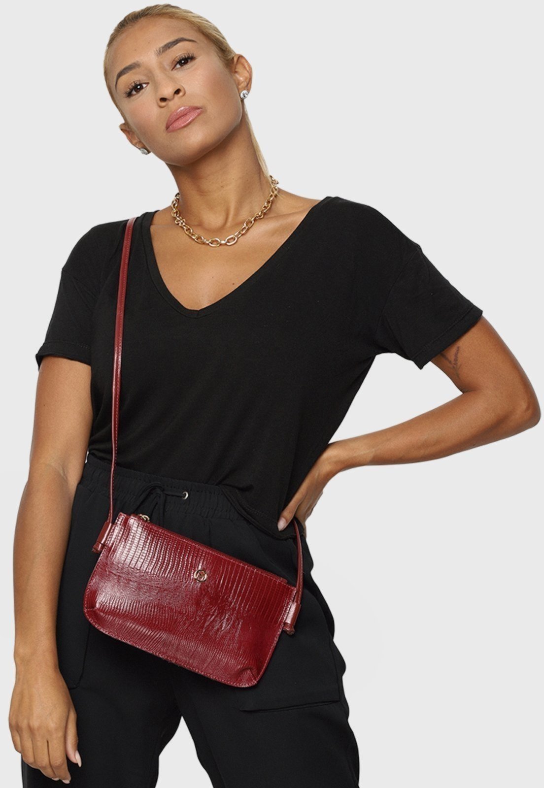 Bolsa Transversal Couro Mariart Lezard 201L Vermelha