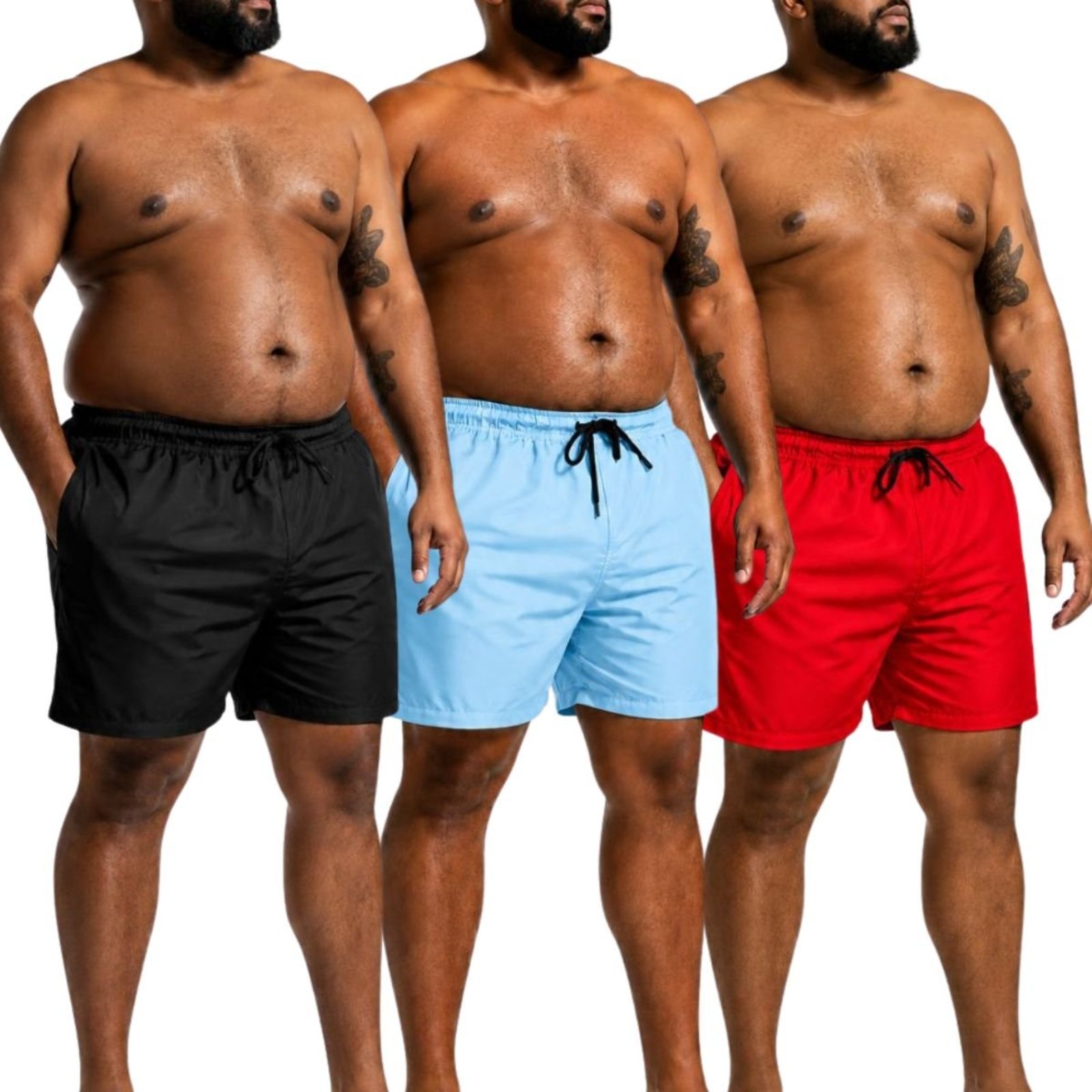 Kit 3 Shorts Masculinos Plus Size Tactel Leve Liso Praia