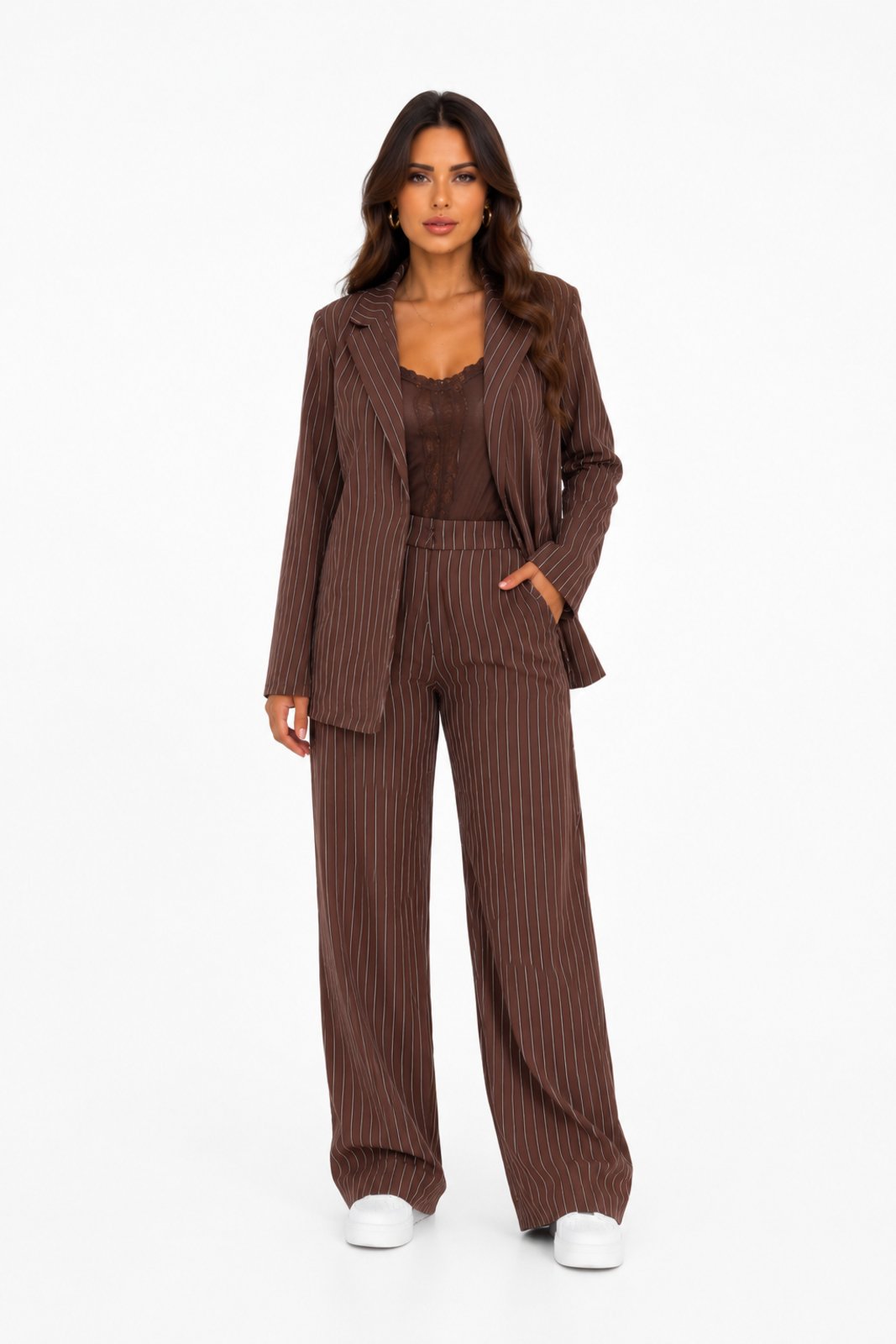 Conjunto Social D Bell Outlet Fashion Alfaiataria Marrom