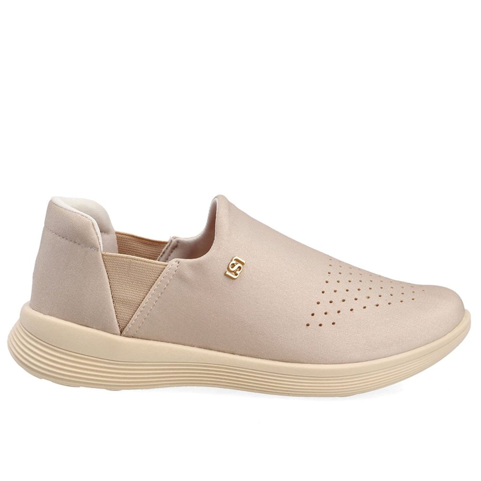 Tênis Slip On Em Tecido Bege