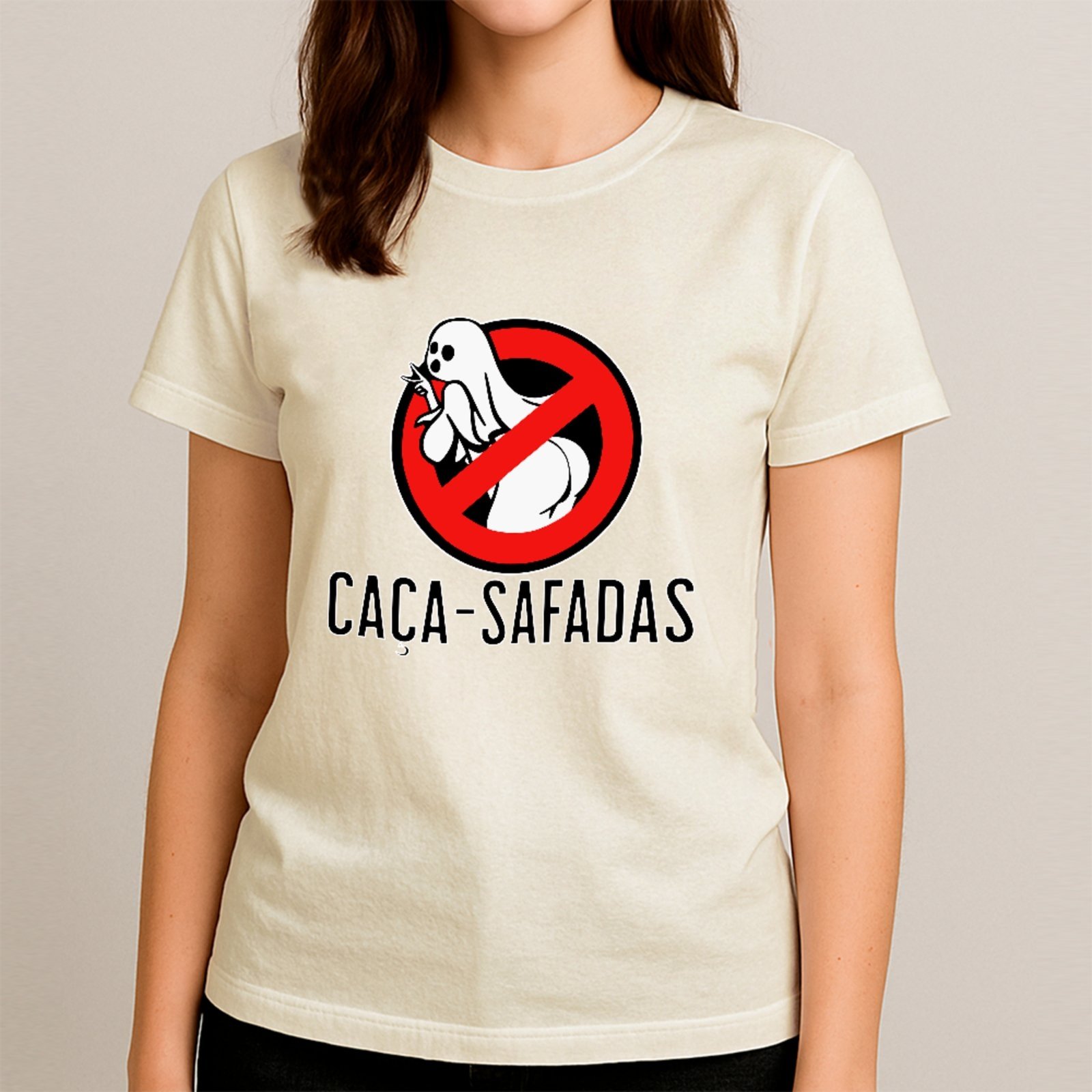 Vista 3 Camiseta Ousy Básica Caça Safadas Meme Carnaval Solteiro Unissex Off White off-white white ousy off-white white