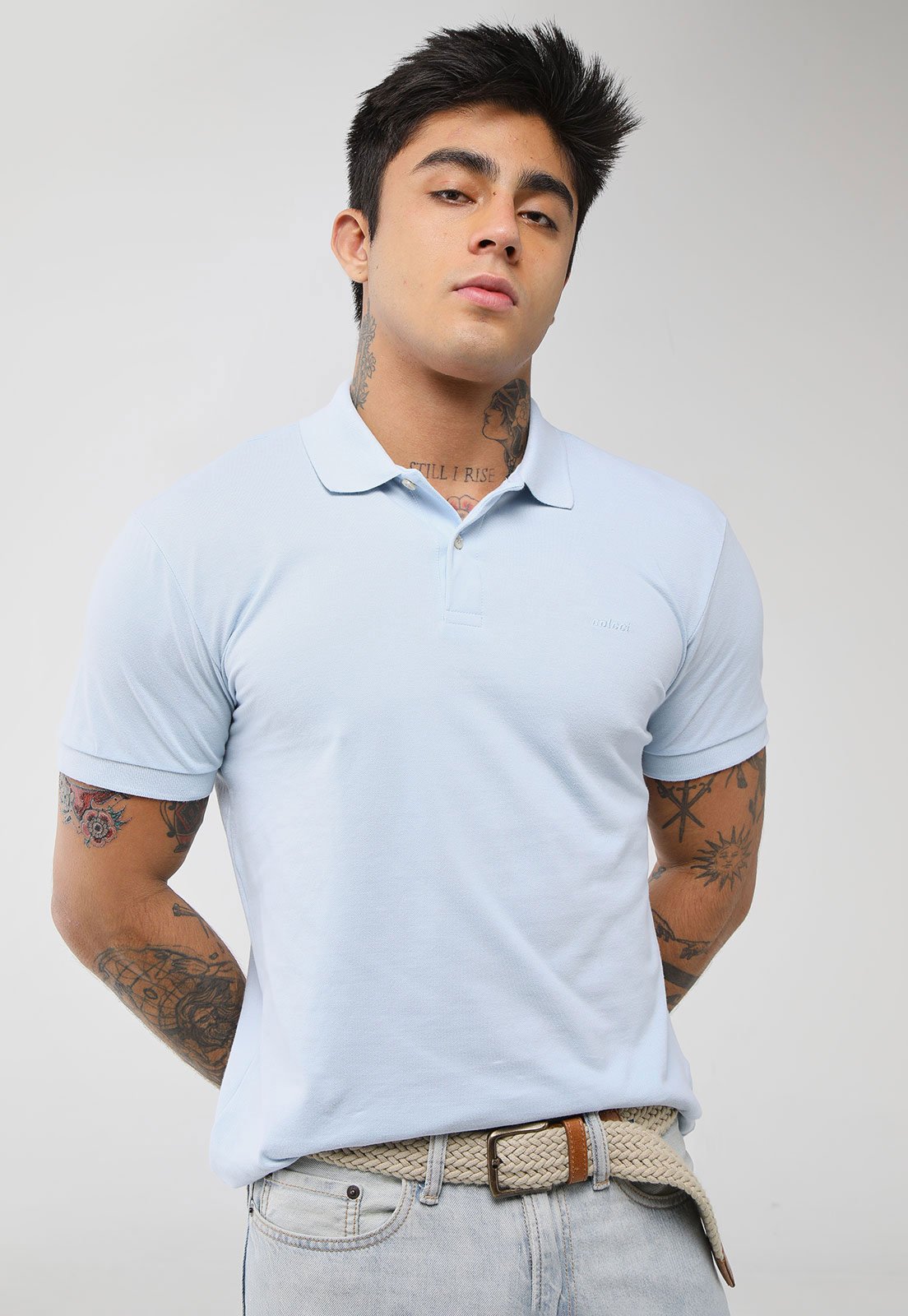 Polo Masculina Colcci Logo Bordado Azul Claro
