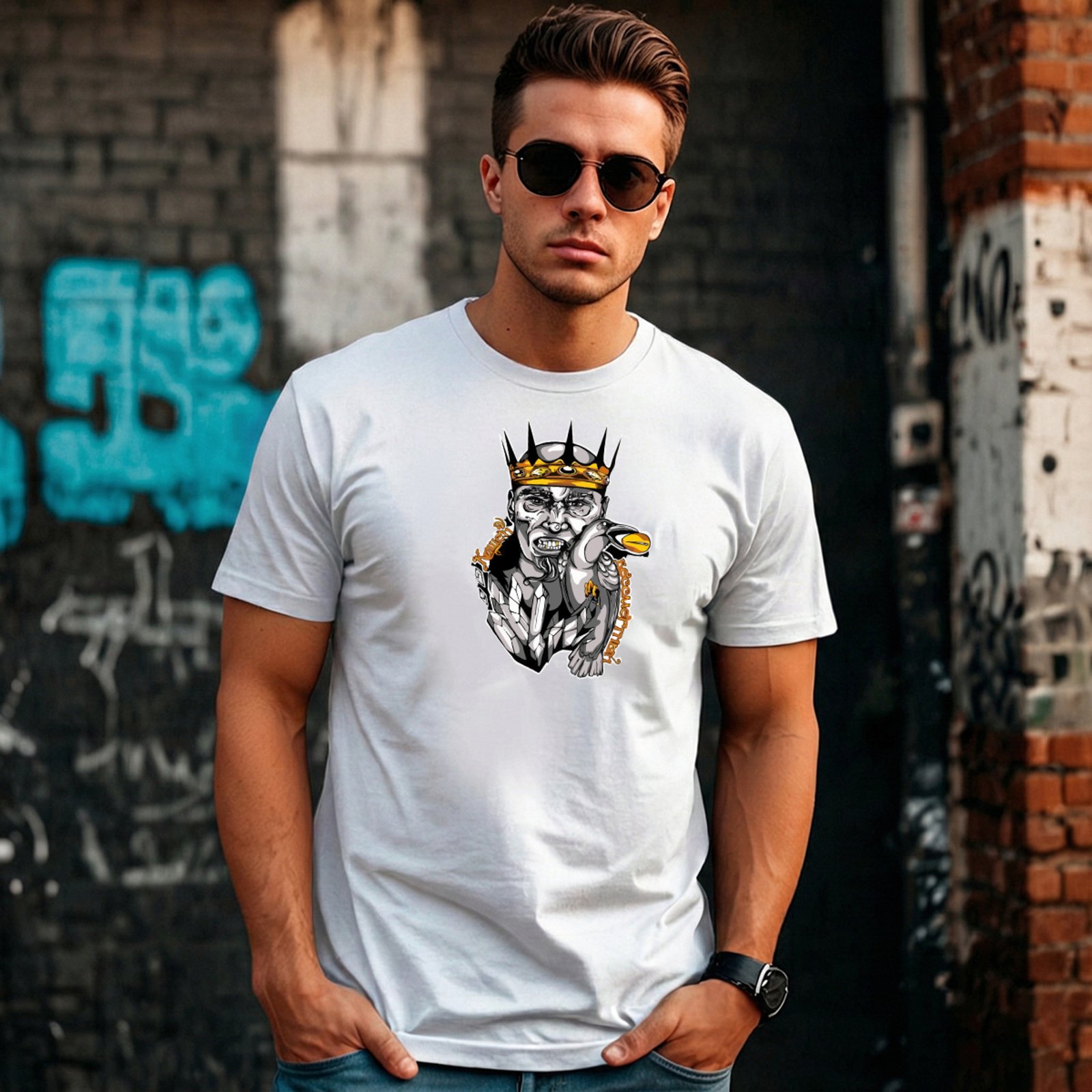 Camiseta Masculina Sartre Algodão Básica Branca Manga Curta Gola Redonda Estilo Versátil Conforto Macia Estampada