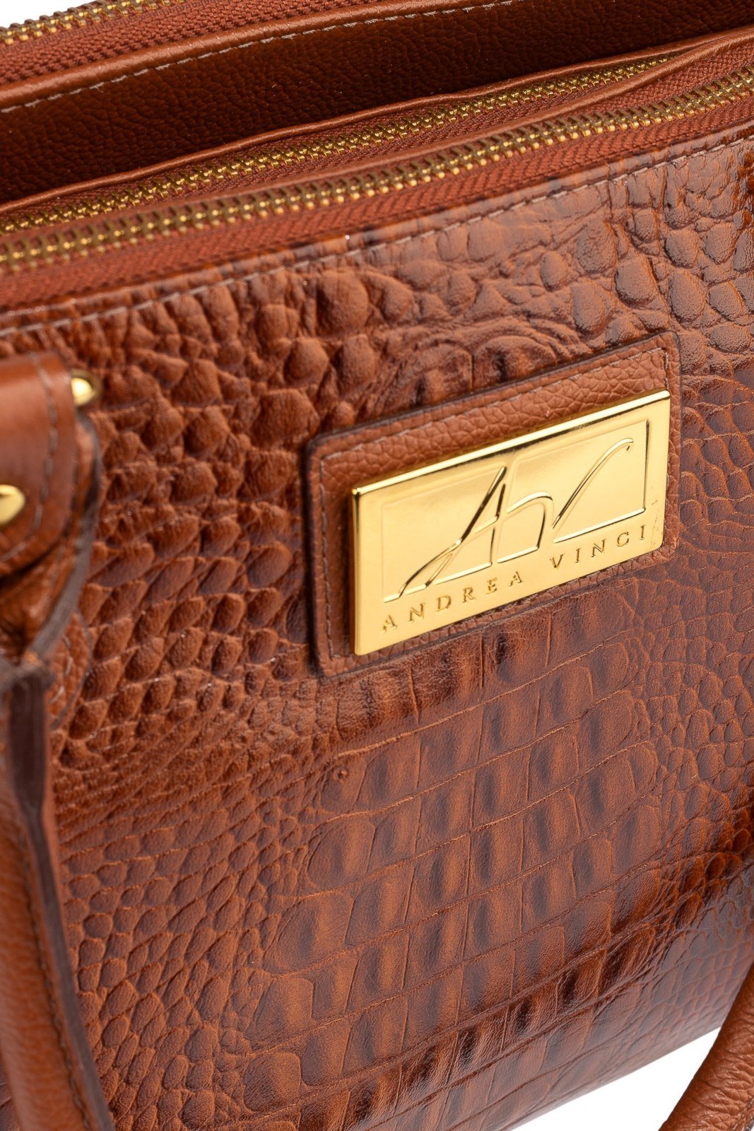 Vista 3 Bolsa de couro com divisórias croco Tiffy - Whisky Andrea Vinci vermelho Andrea Vinci vermelho