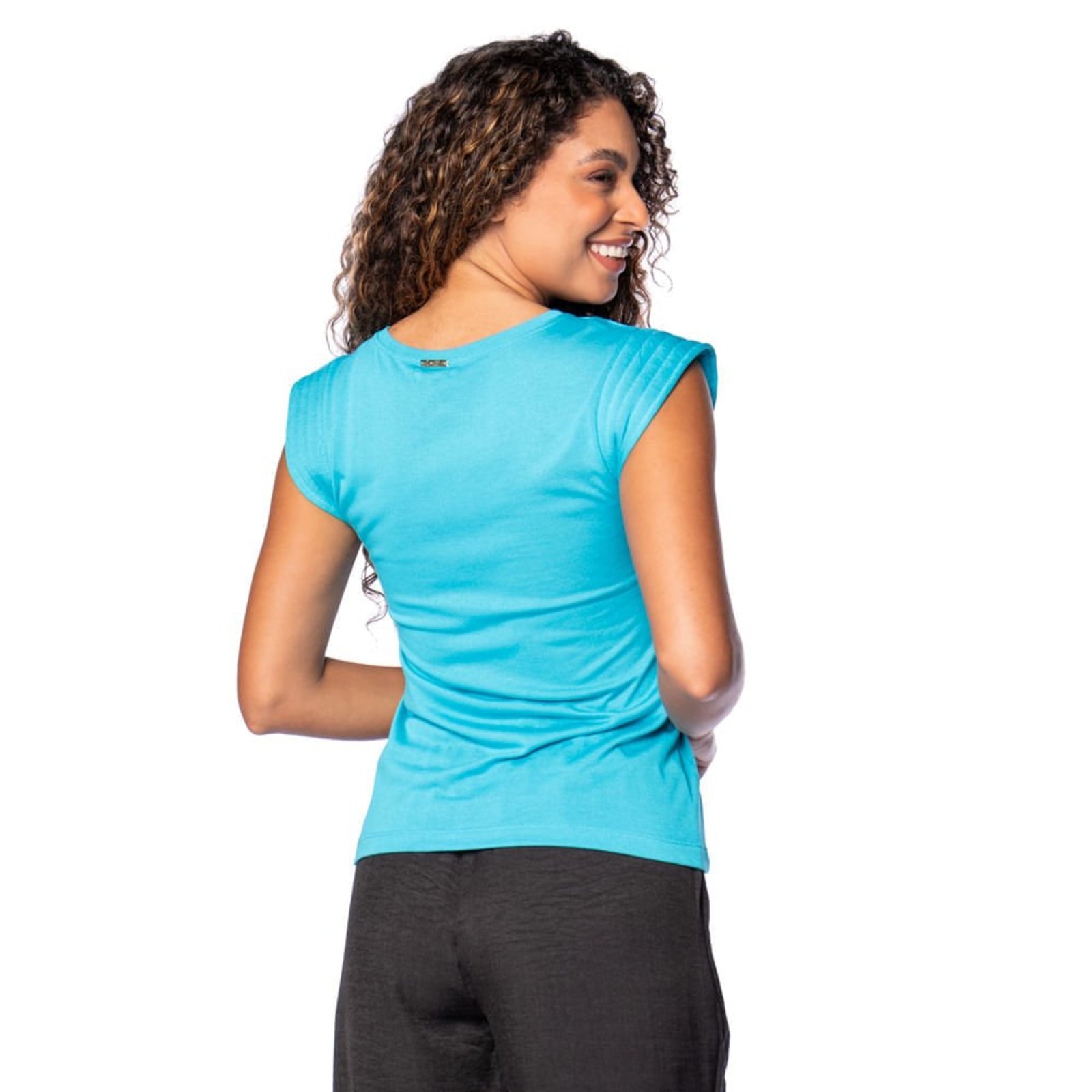 Vista 3 Blusa Feminina Giraffe com Manga Muscle Celeste azul Giraffe azul