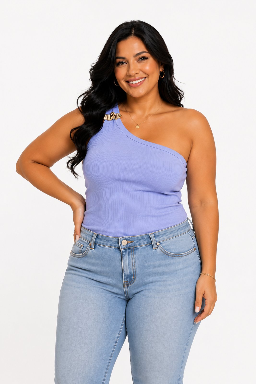 Blusa Plus Size D Bell Outlet Fashion Canelada Sem Mangas Lilás
