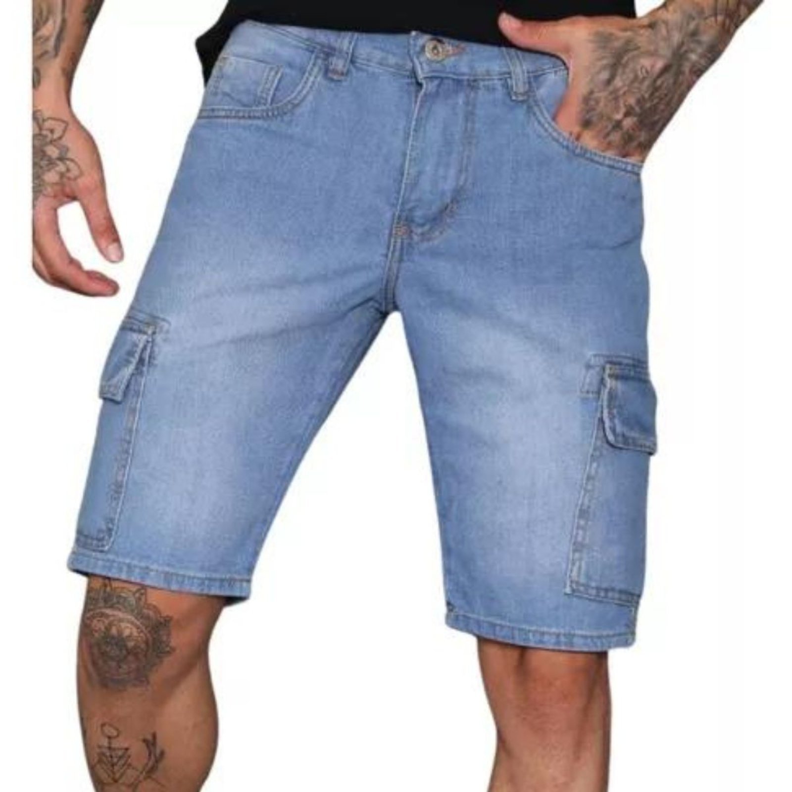 Bermuda Masculino Cargo Jeans Claro