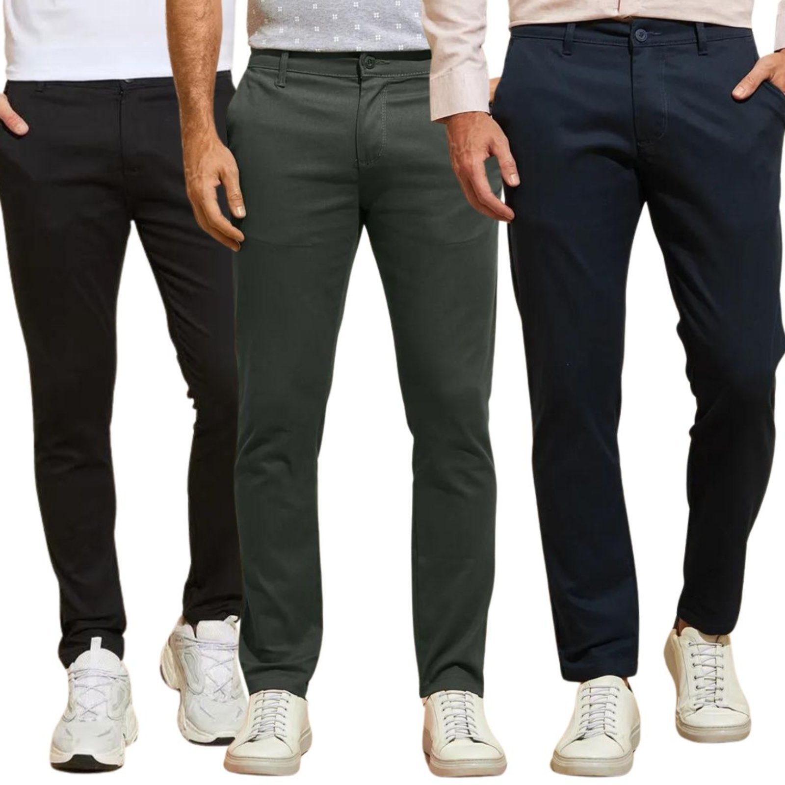 Vista 2 Kit 3 Calças Industrie de Sarja Chino Com Bolso Traseiro Embutido Alfaiataria Skinny multicolorido Industrie multicolorido