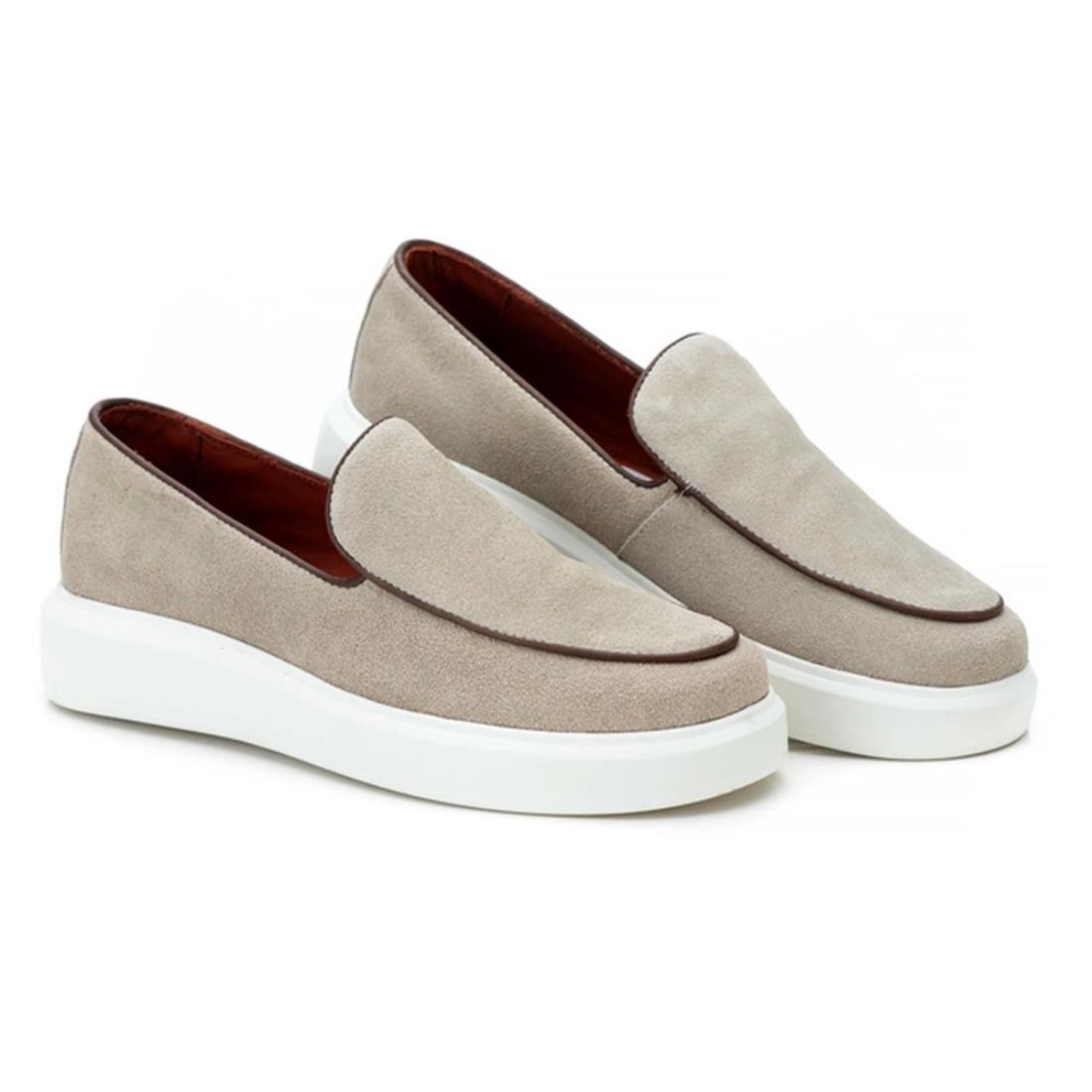 Sapato Loafer Mocassim Premium Mr Light Couro Nobre Confort Sola Alta Bege