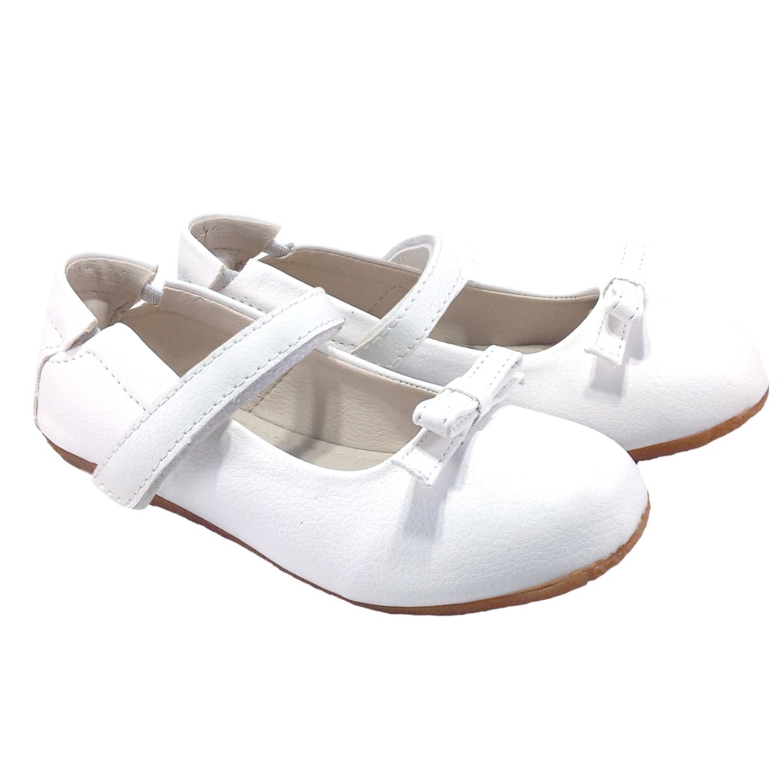 Infantil – Sapatilha Menina de Fivela Enfeite Laço Ajuste Elástico Sapato Boneca Bailarina Kimey Branco