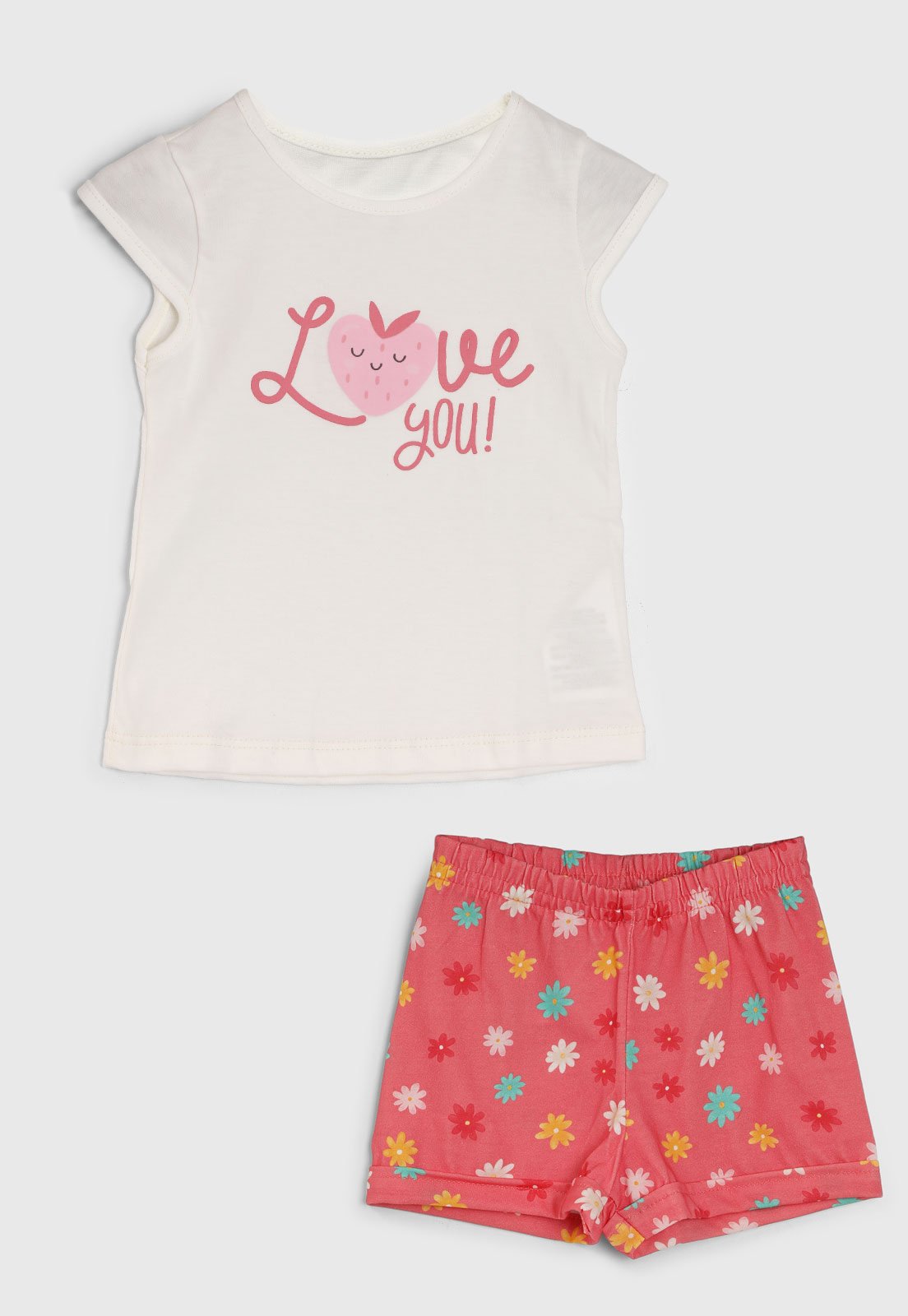 Vista 2 Conjunto Curto Brandili Estampa Coração Off-White off-white white Brandili off-white white