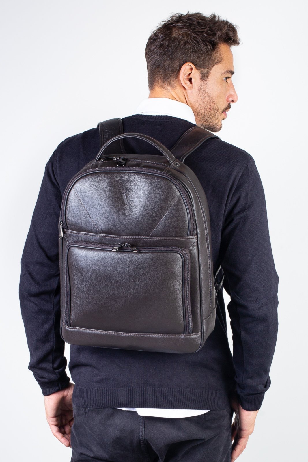 Mochila de couro masculina para notebook Vicente - Café
