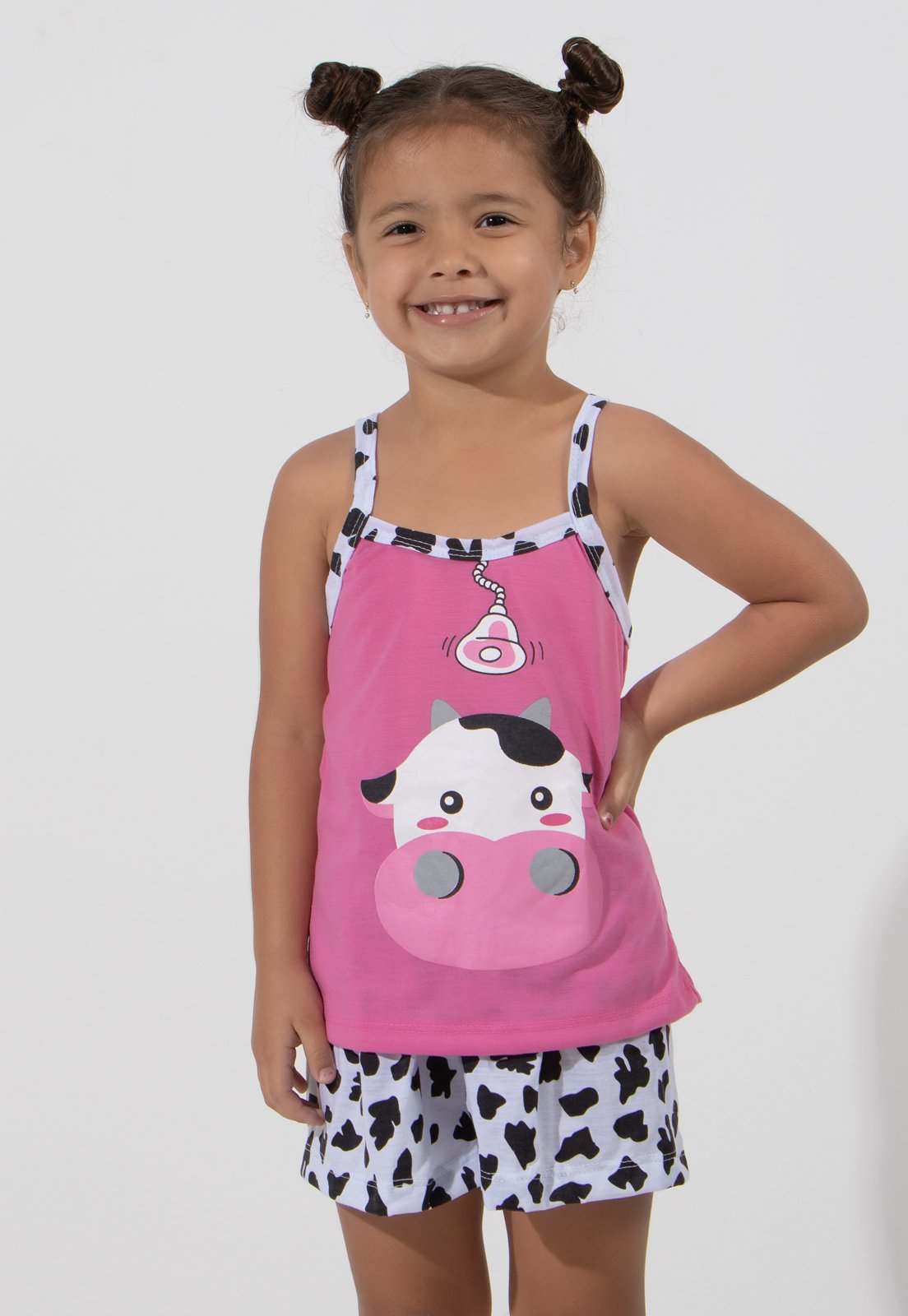 Baby Doll 4 Estações Pijama Feminino Curto Estampa Vaquinha Rosa
