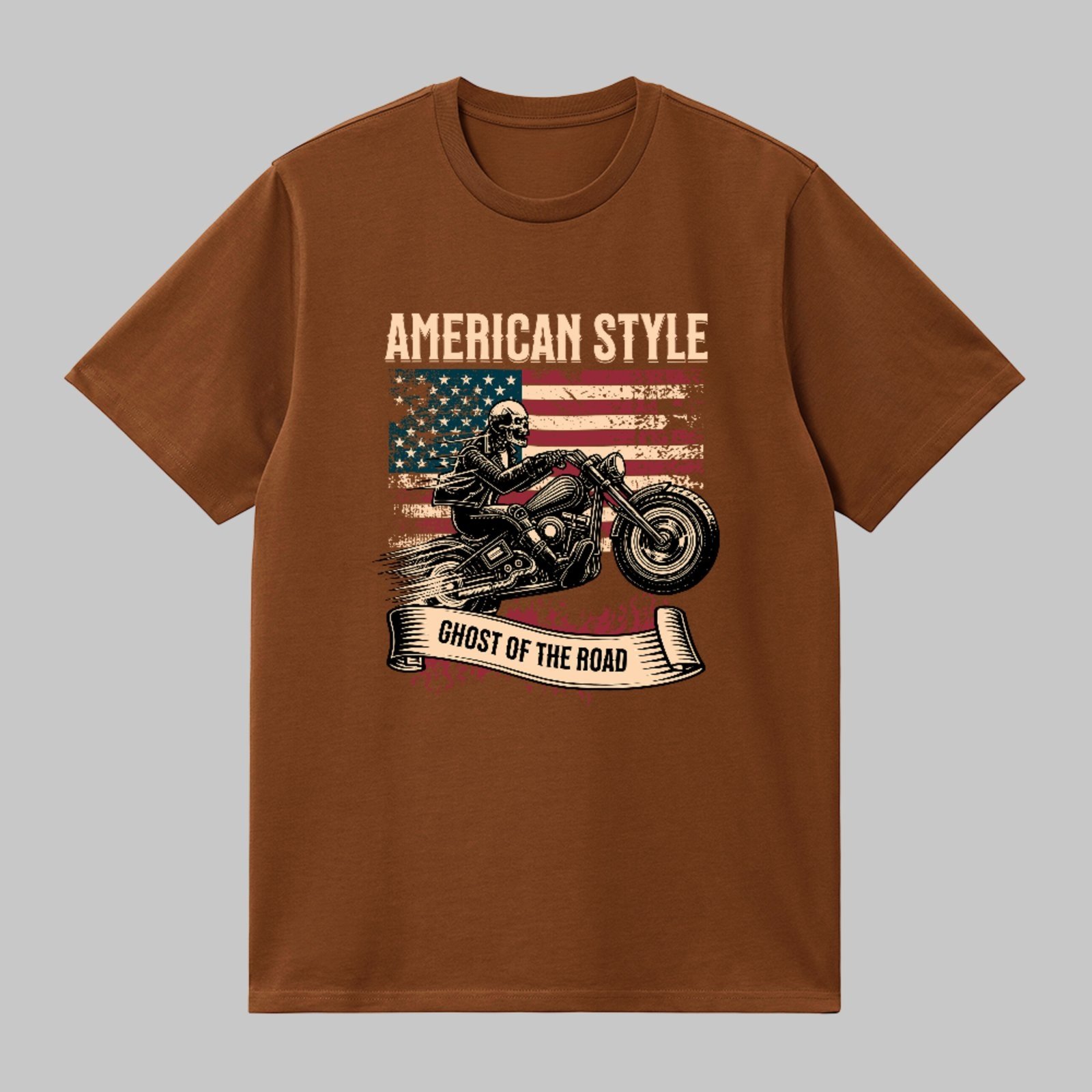 Camiseta Básica American Style Moto Vintage Unissex Marrom