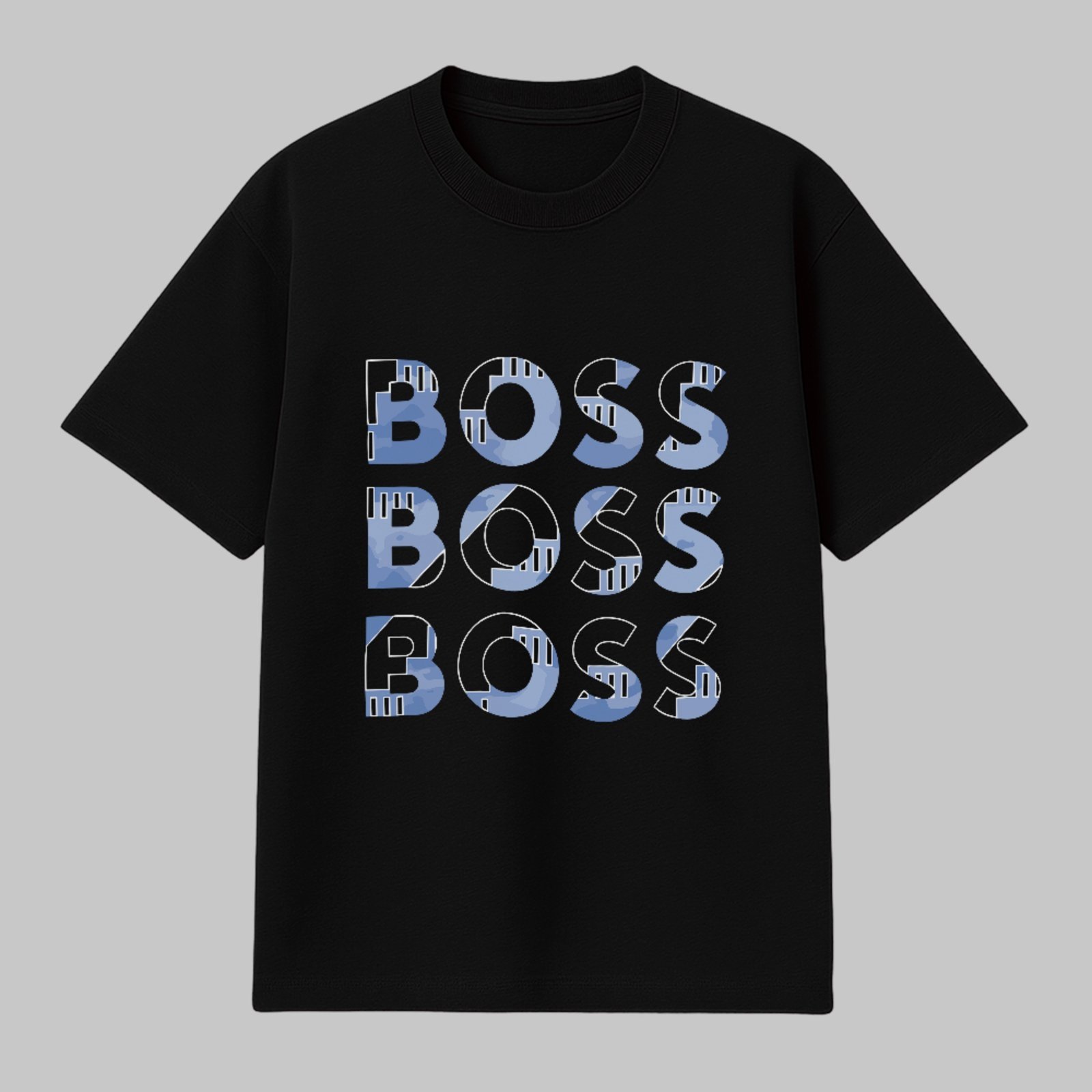 Camiseta Básica Boss Mode Pattern Estilo Streetwear Preto