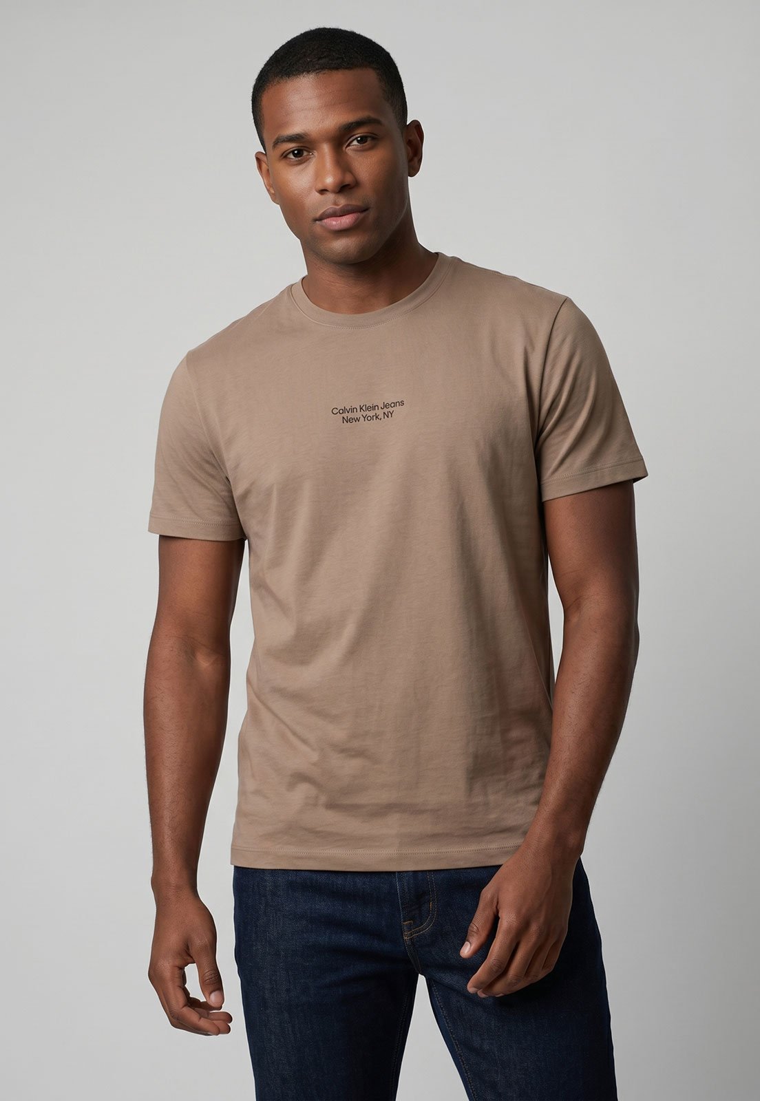 Camiseta Masculina Calvin Klein Jeans Logo NY Marrom