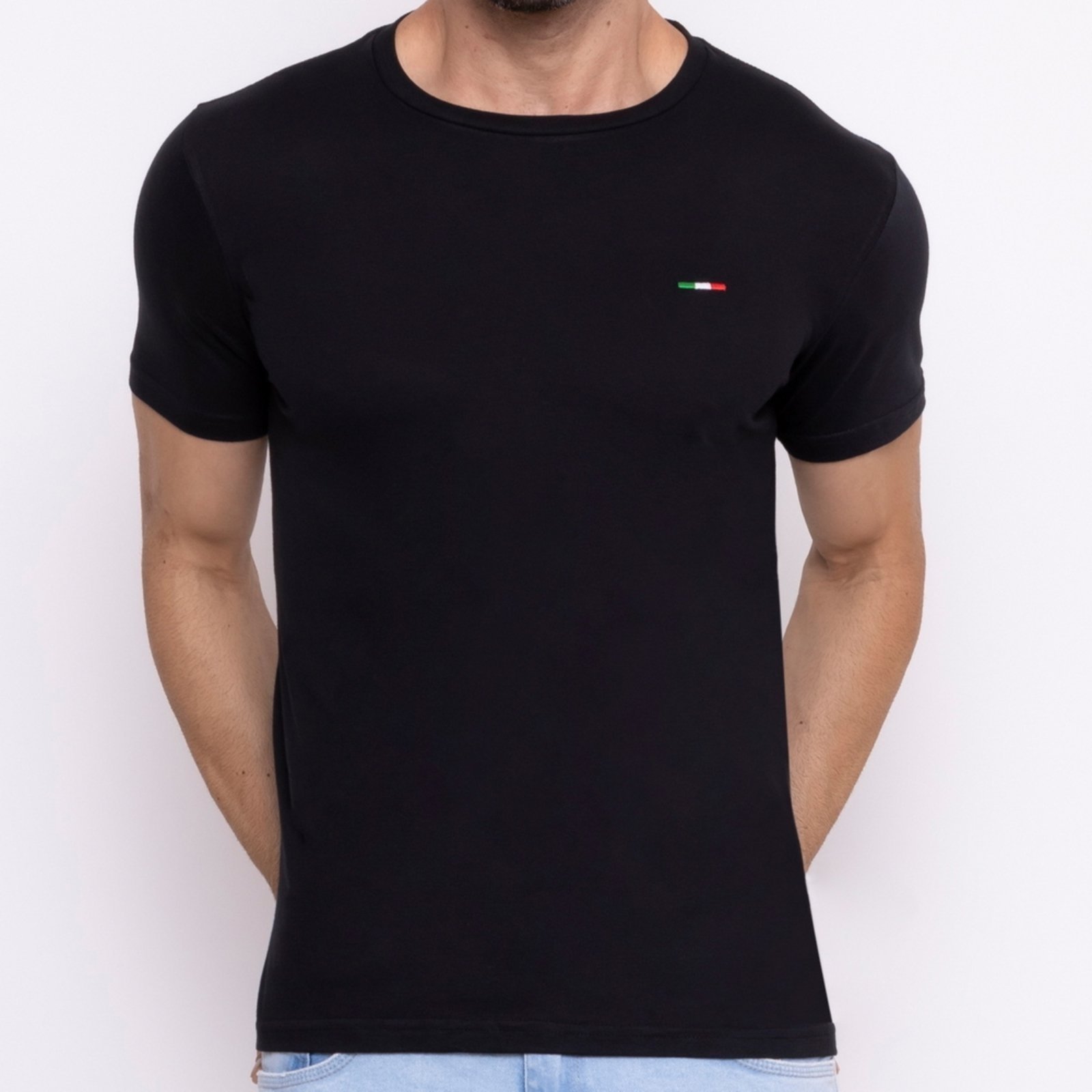 Vista 2 Camiseta Masculina Básica Vih Triny com Bordado no Estilo Tommy Algodão Premium Itália preto Vih Triny preto