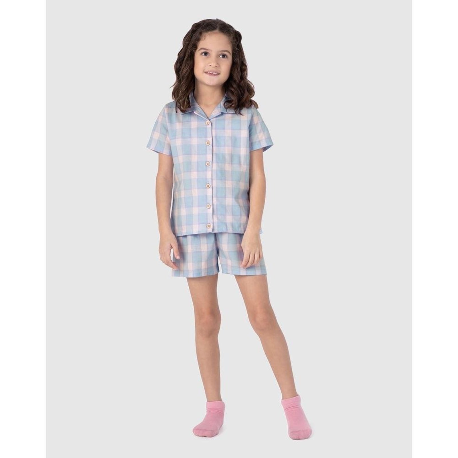 Pijama Menina Americano Estampa Xadrez Em Algodão Malwee